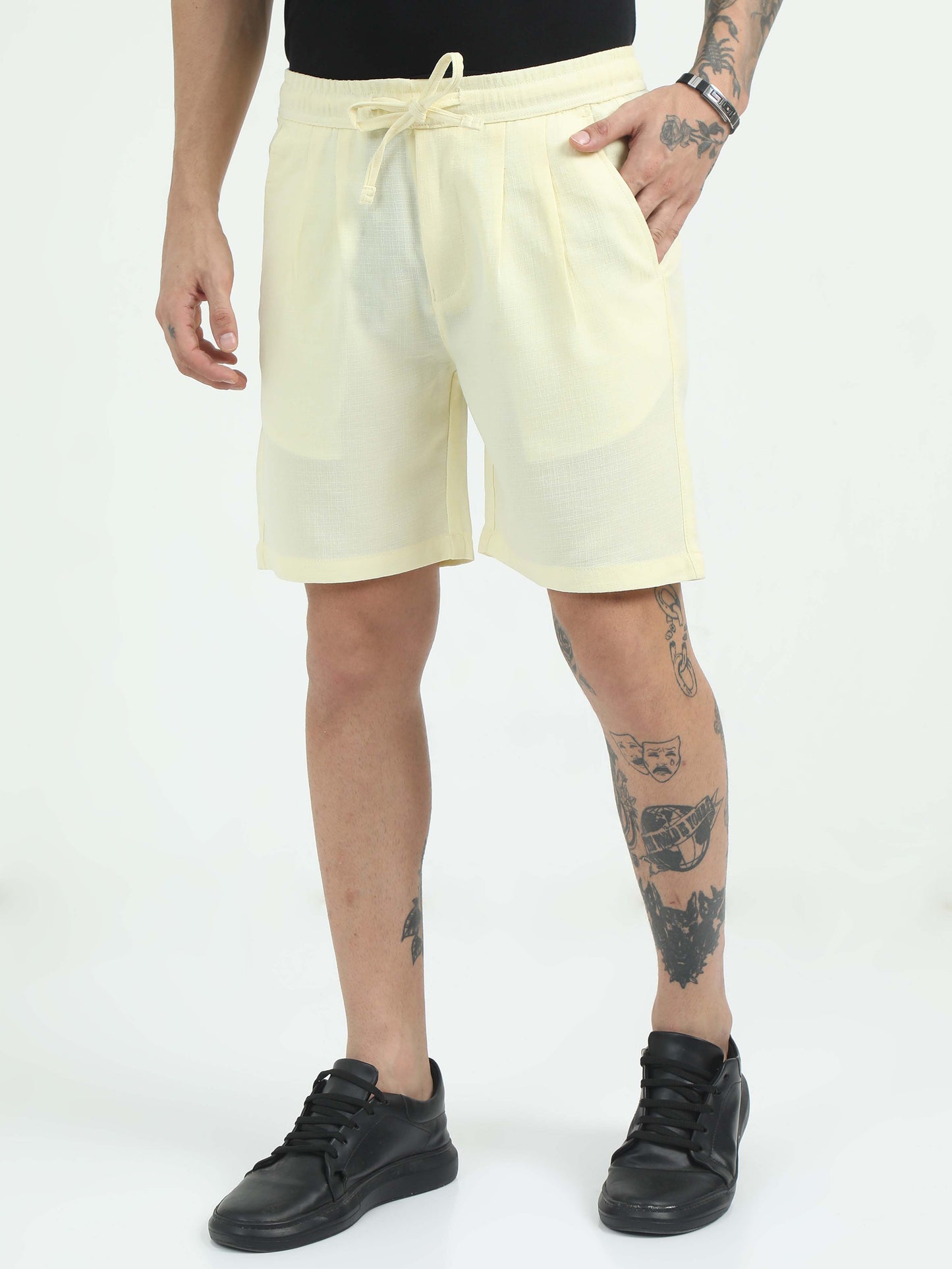 Men Air Linen Summer Shorts-Lemon Yellow