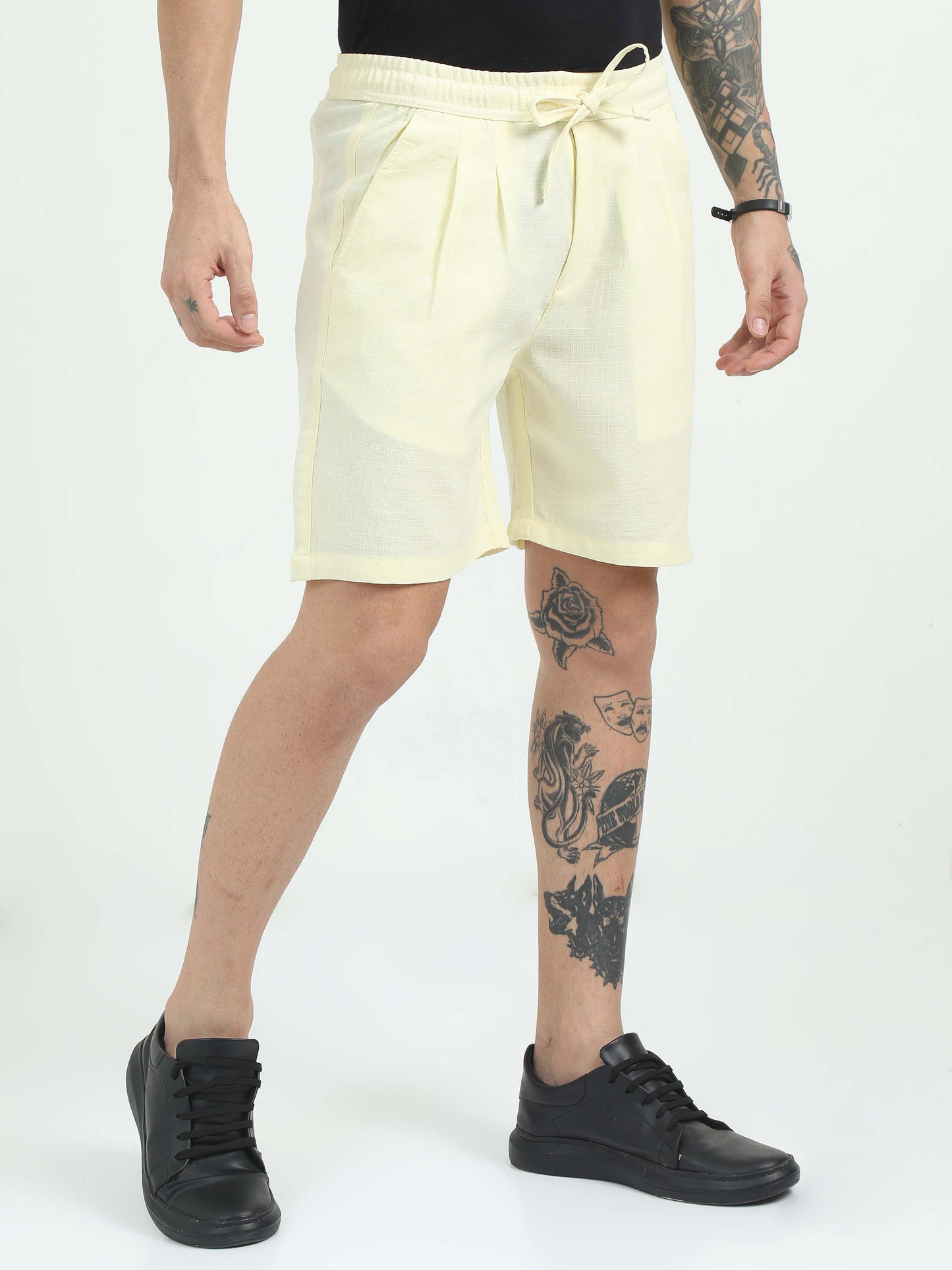 Men Air Linen Summer Shorts-Lemon Yellow