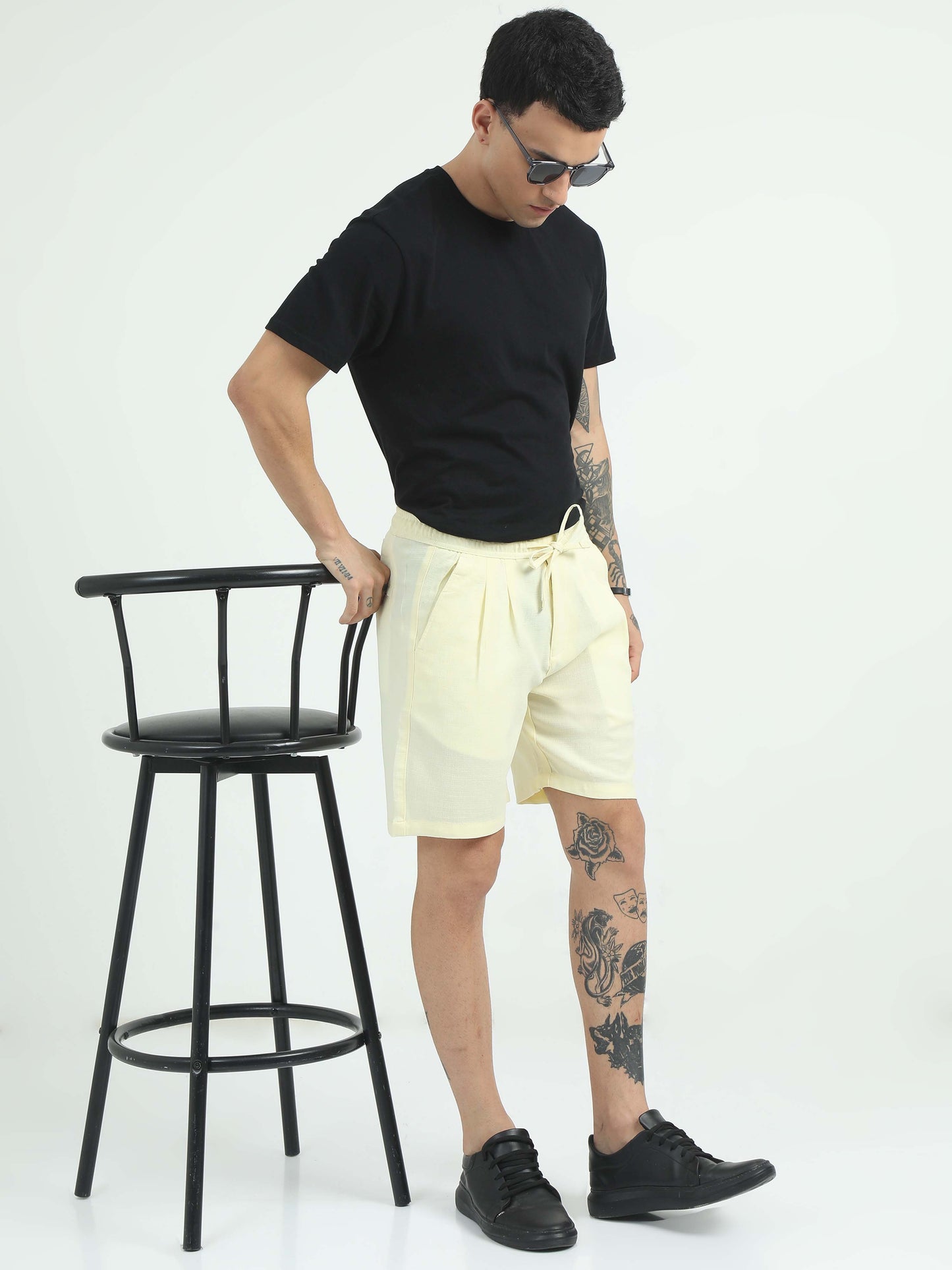 Men Air Linen Summer Shorts-Lemon Yellow