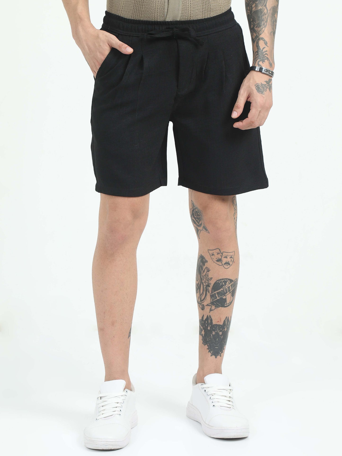 Men Air Linen Summer Shorts-Black