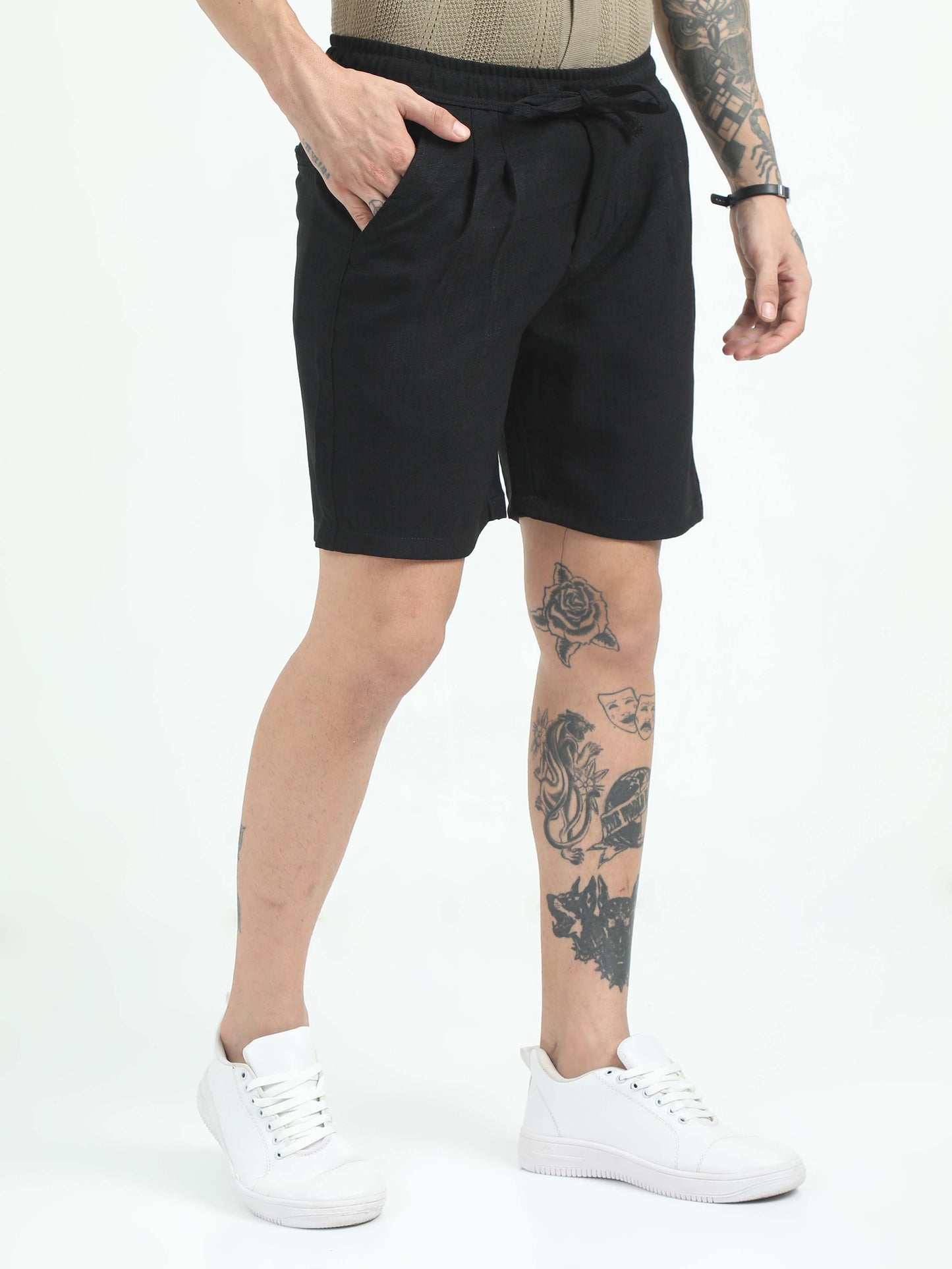 Men Air Linen Summer Shorts-Black