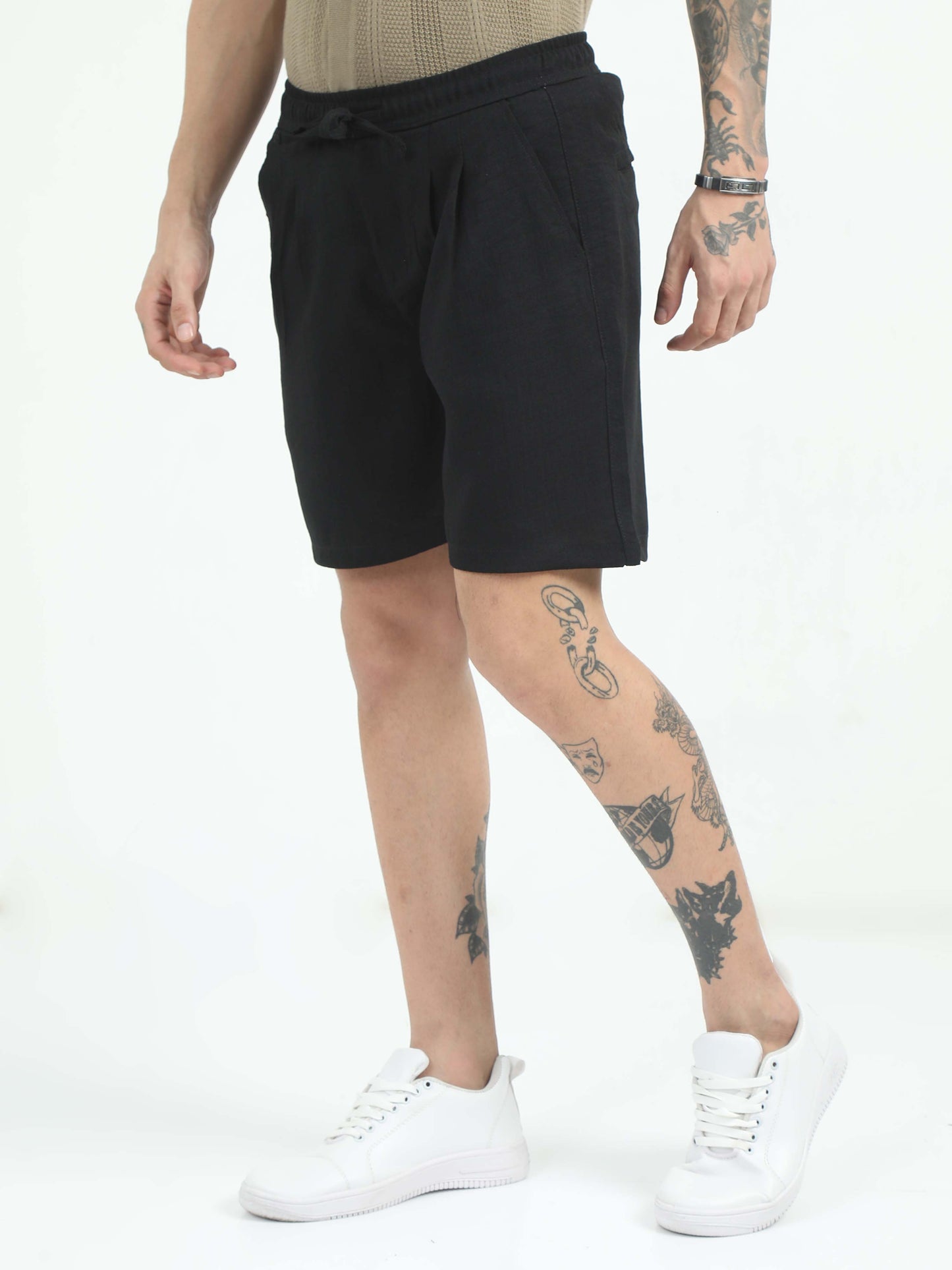 Men Air Linen Summer Shorts-Black