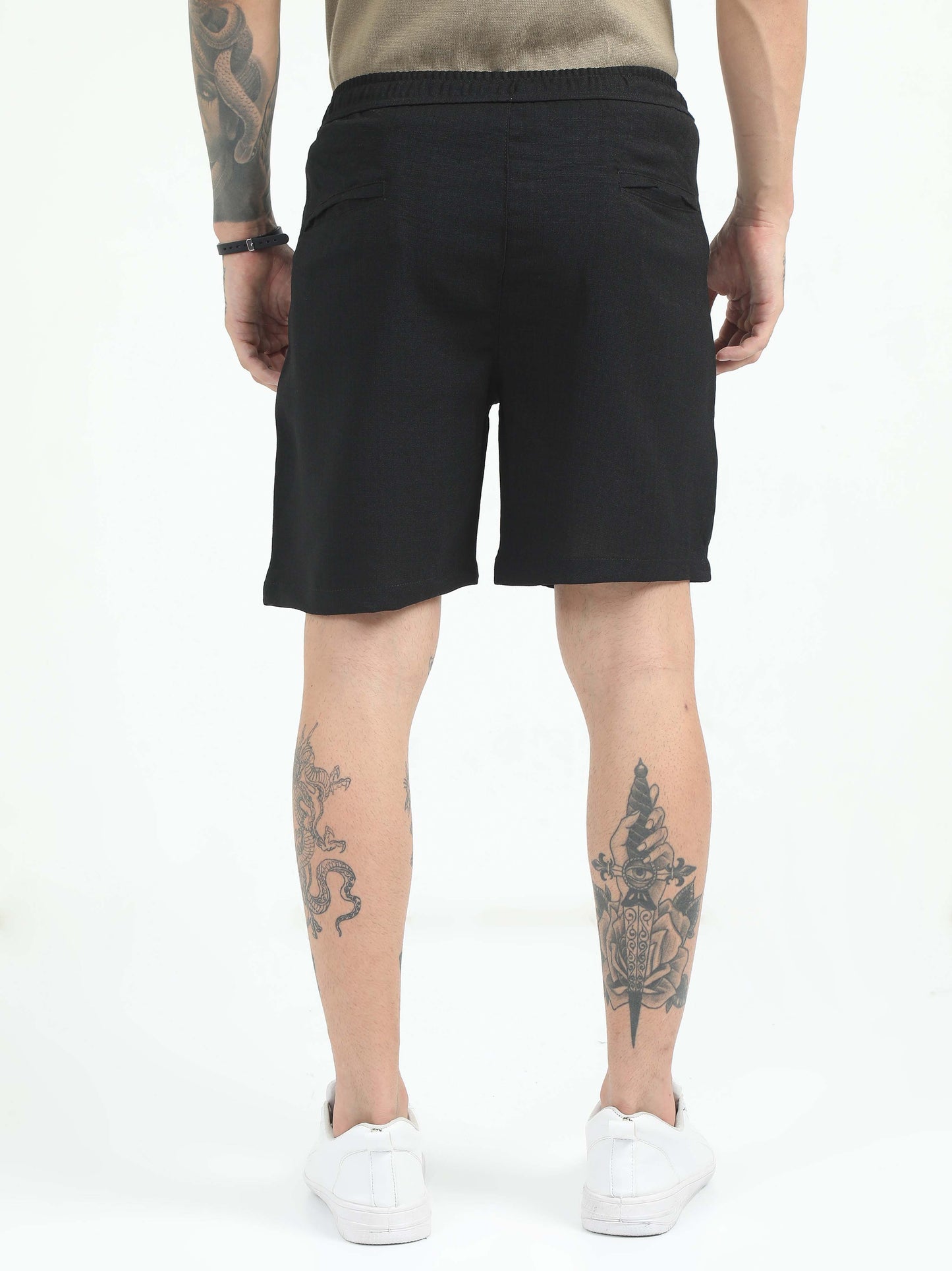 Men Air Linen Summer Shorts-Black