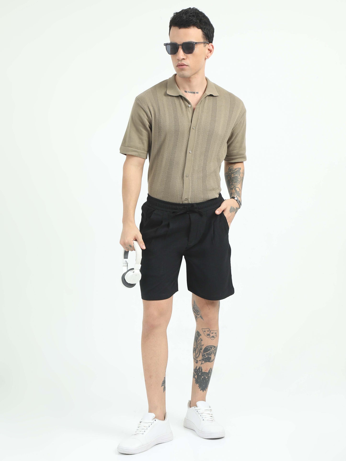 Men Air Linen Summer Shorts-Black