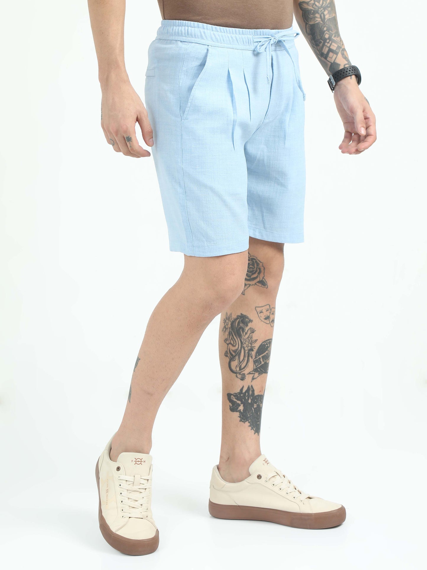 Men Air Linen Summer Shorts-Sky Blue