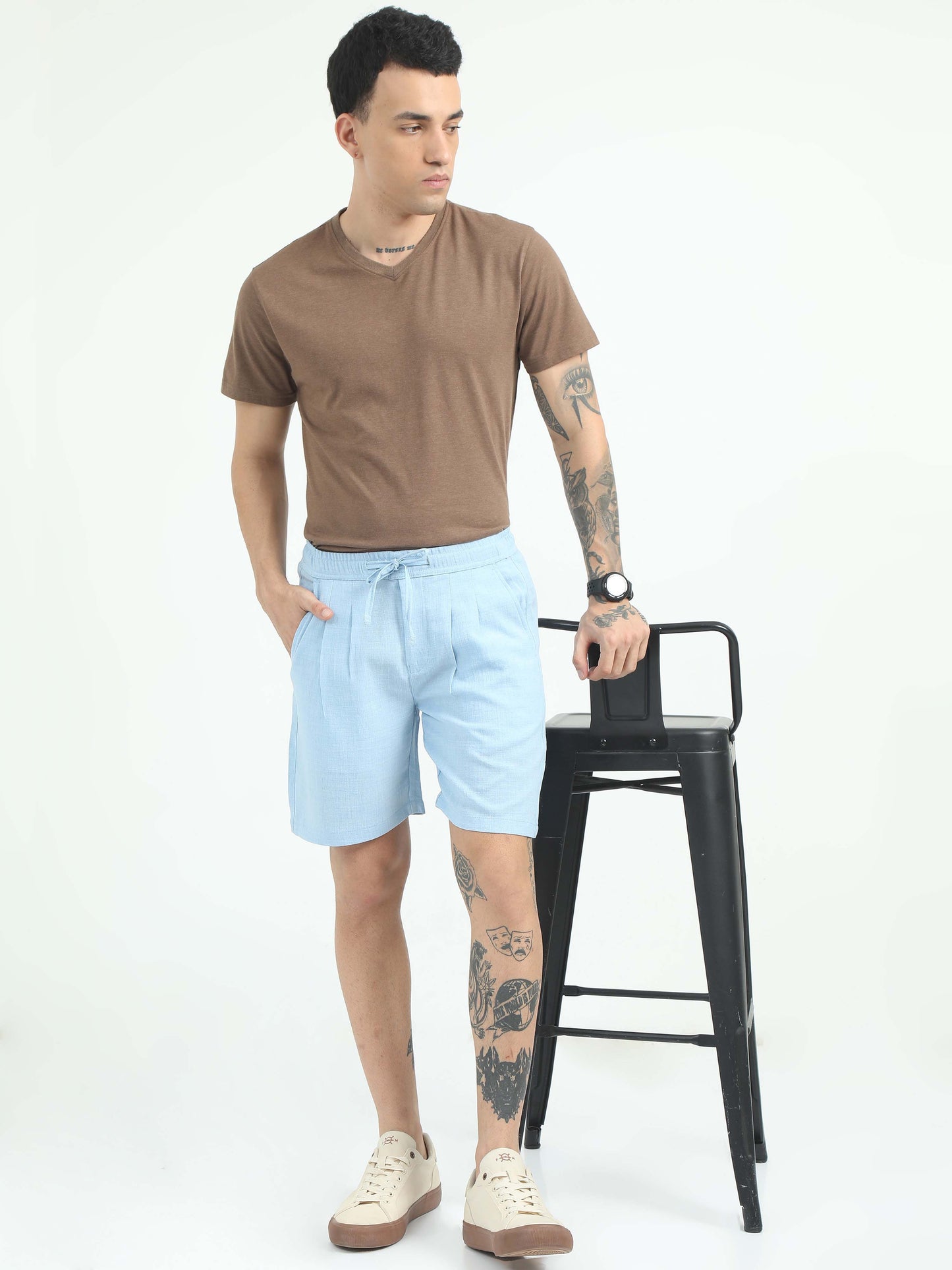 Men Air Linen Summer Shorts-Sky Blue