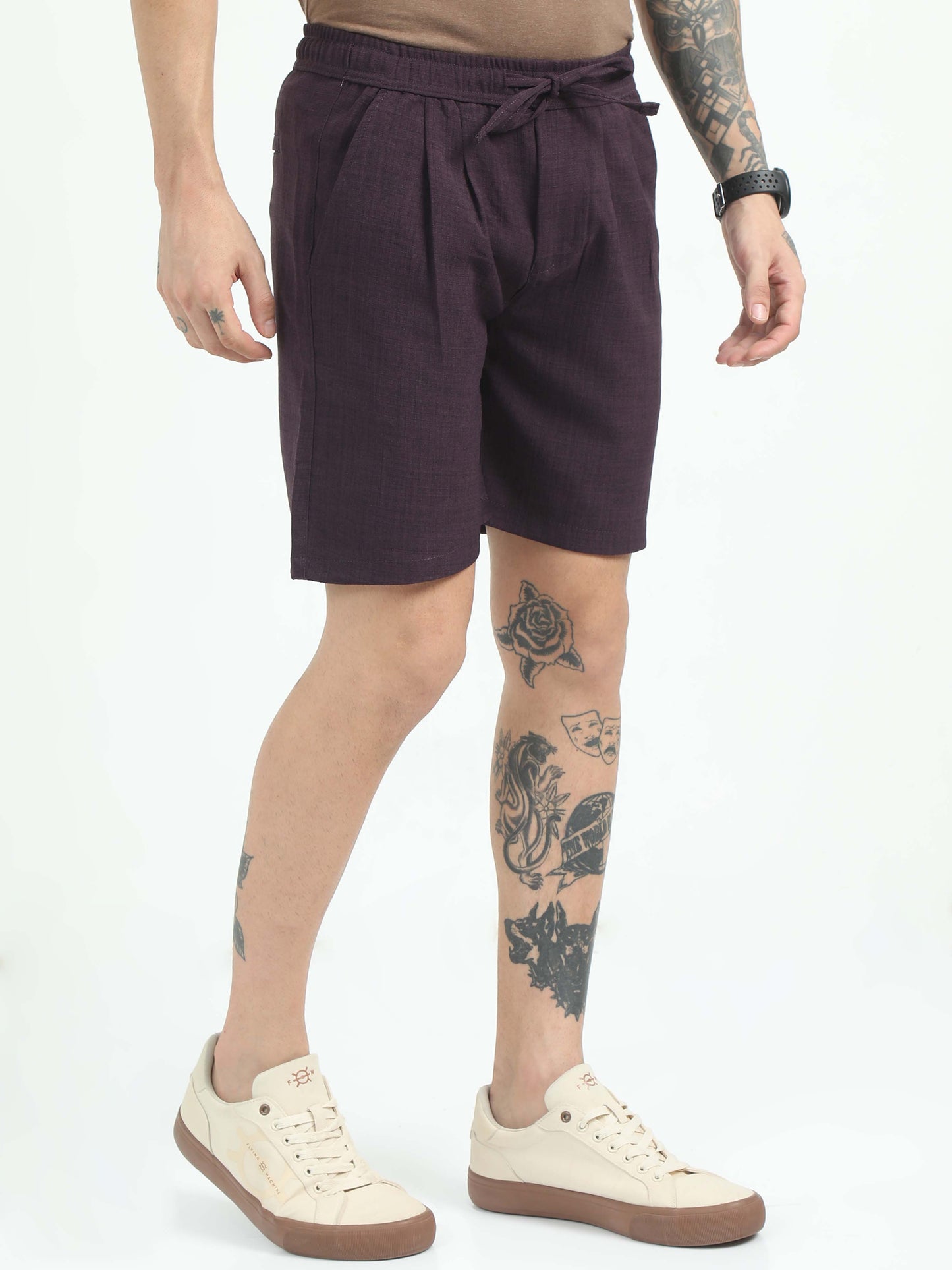 Men Air Linen Summer Shorts-Maroon