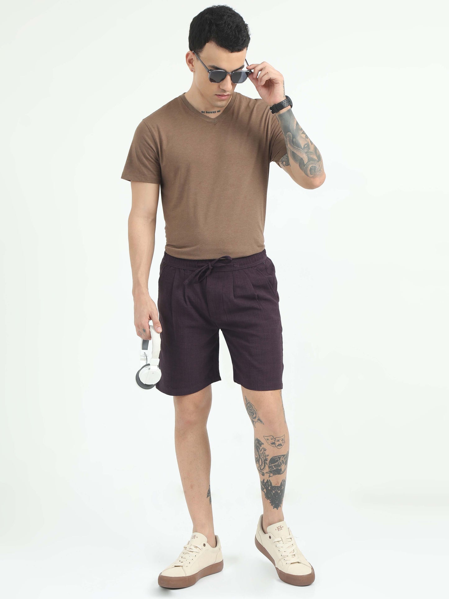 Men Air Linen Summer Shorts-Maroon