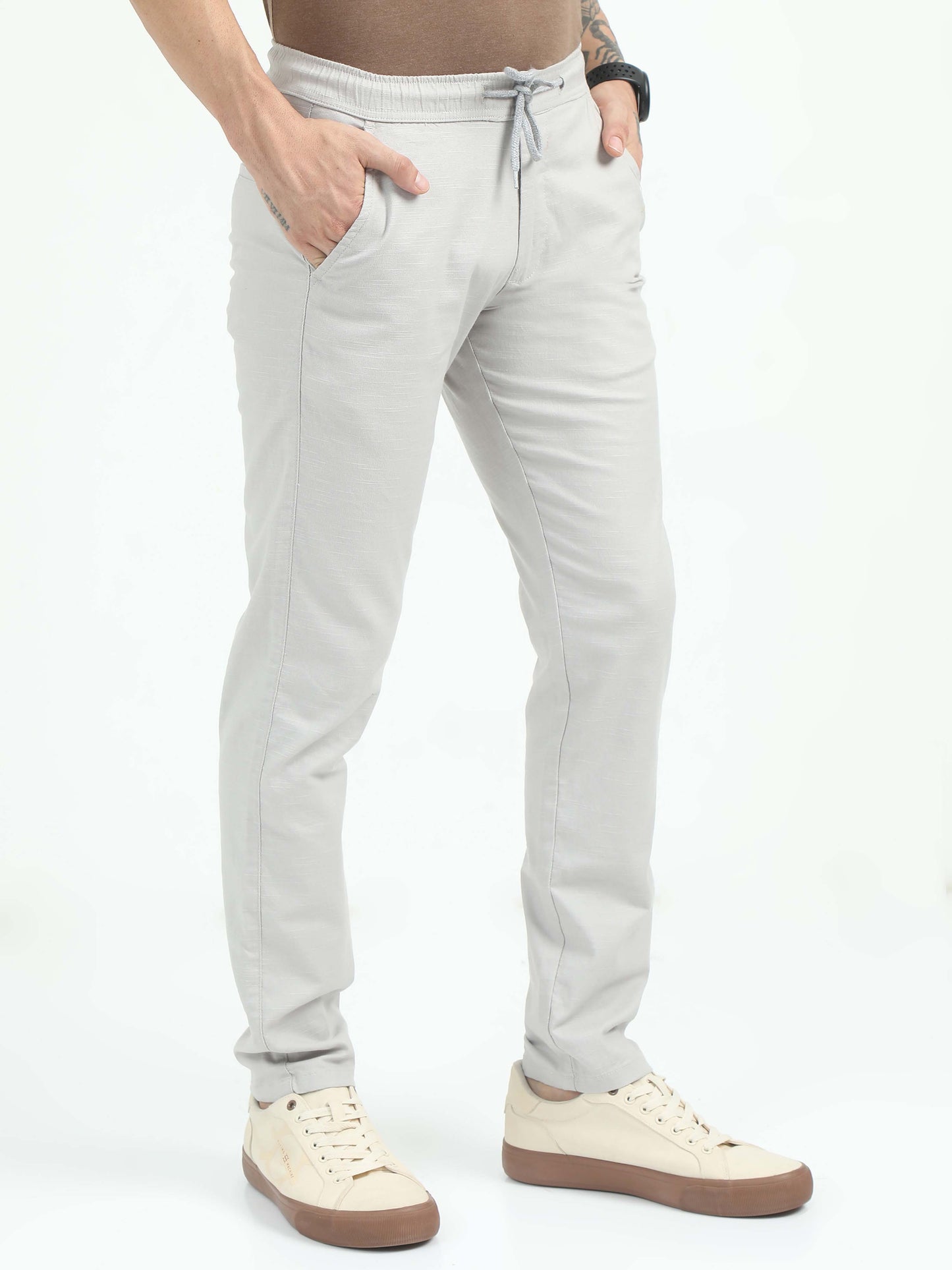 Men Comfy Linen Trousers-Lt Grey