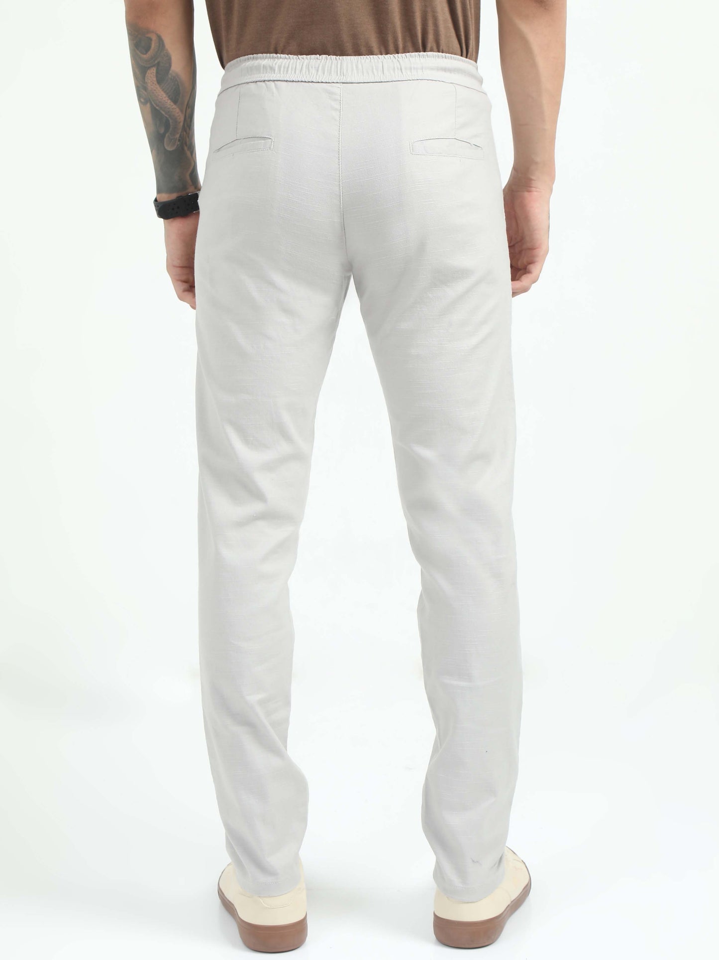 Men Comfy Linen Trousers-Lt Grey