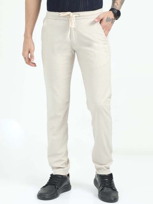 Men Comfy Linen Trousers-Beige