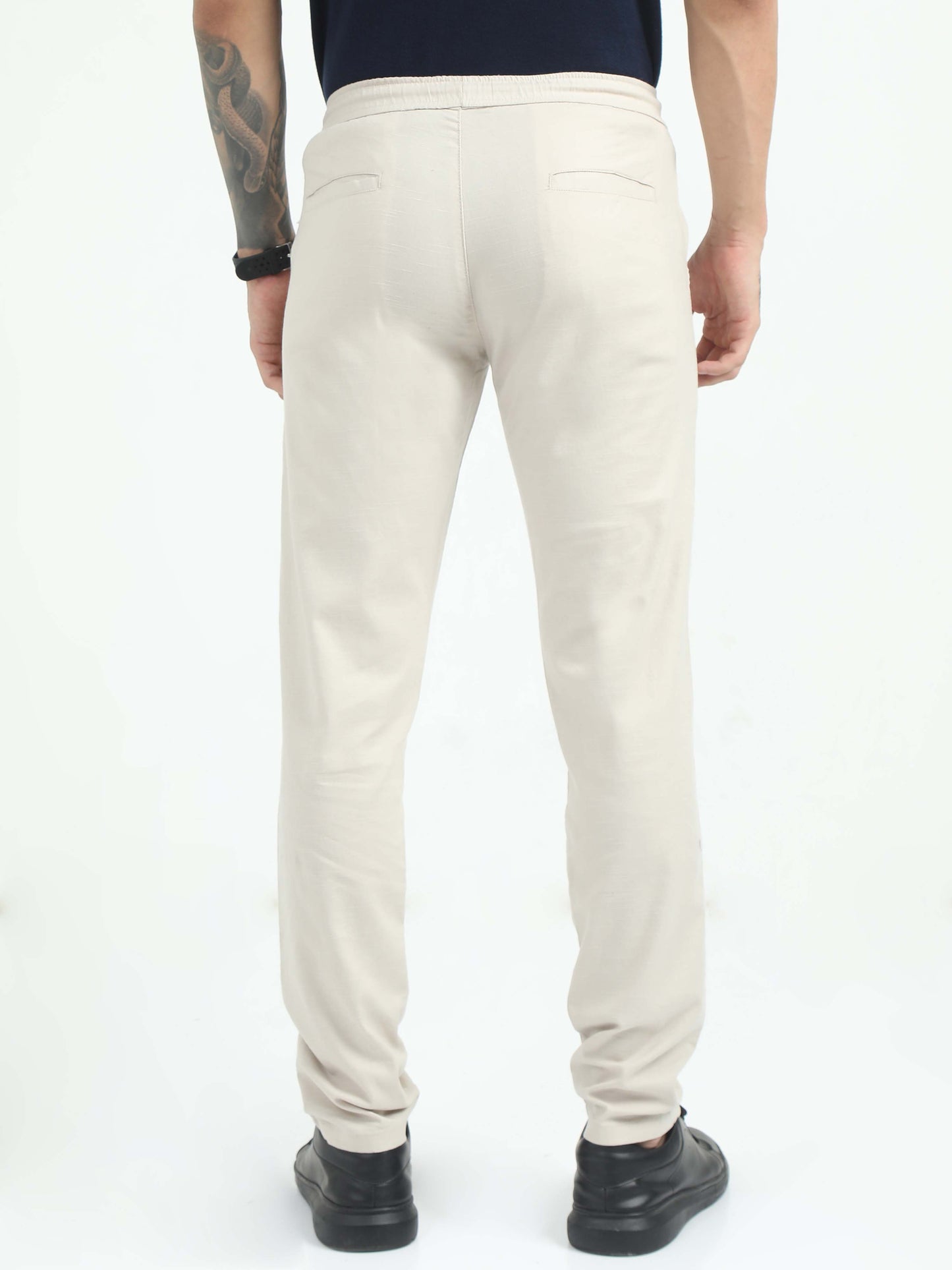 Men Comfy Linen Trousers-Beige