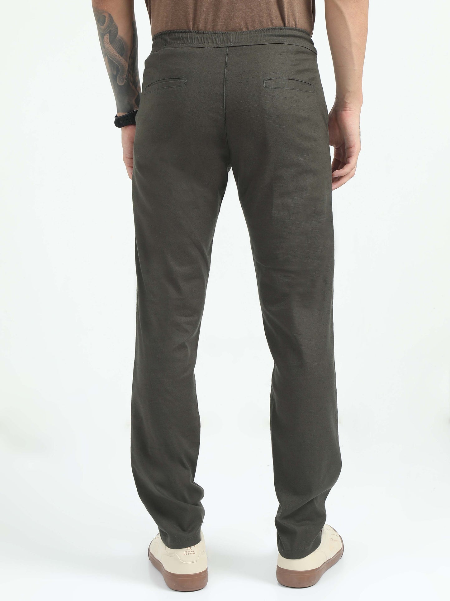 Men Comfy Linen Trousers-Green