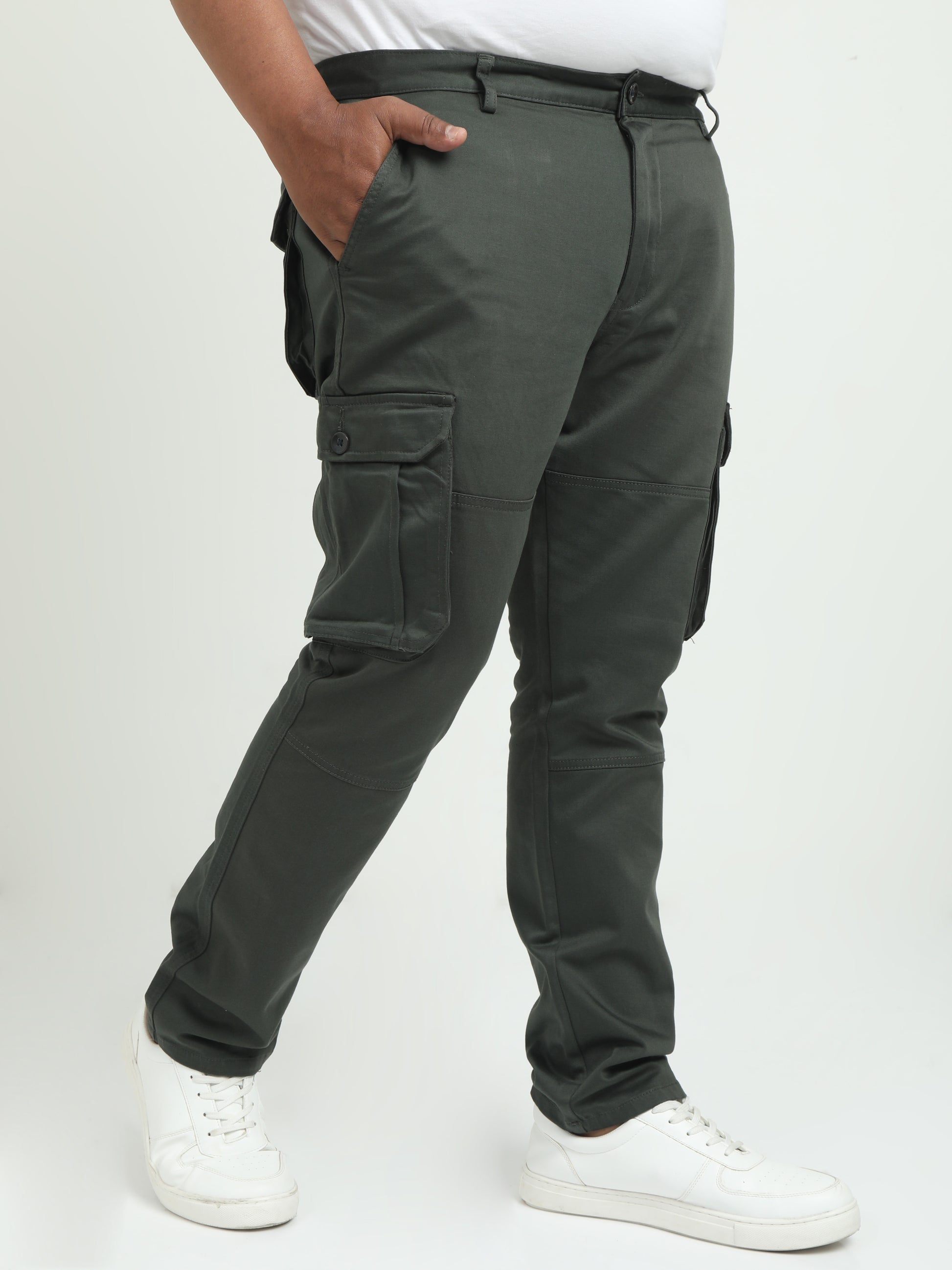 Olive Green Plus Size Cargo Pants For Mens