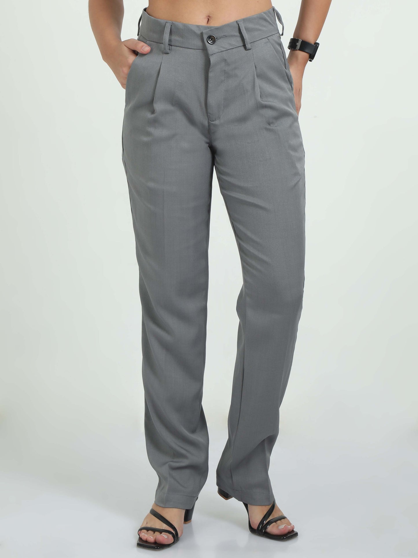 Women's Light Grey Pleated Pants