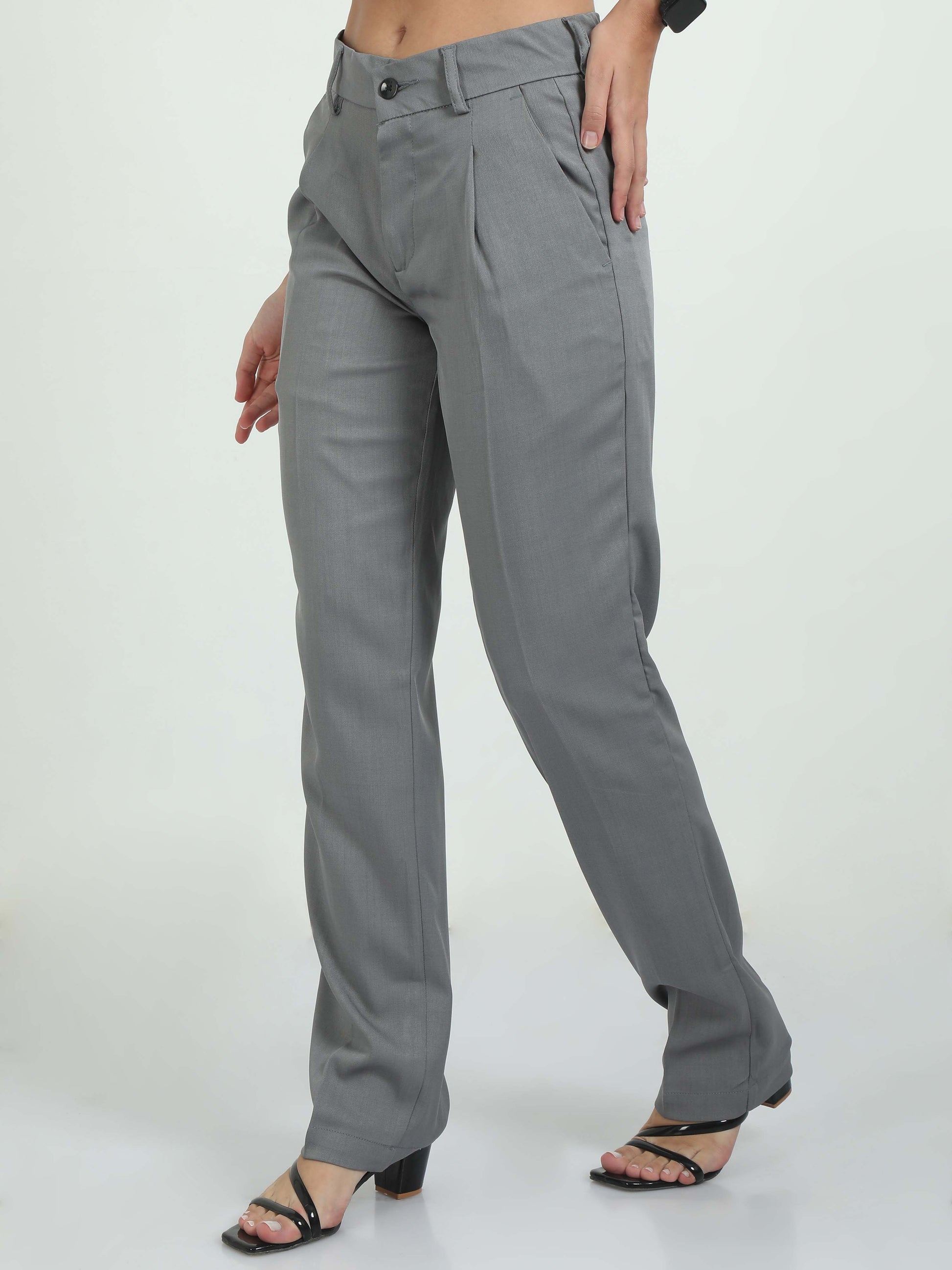 Women's Light Grey Pleated Pants