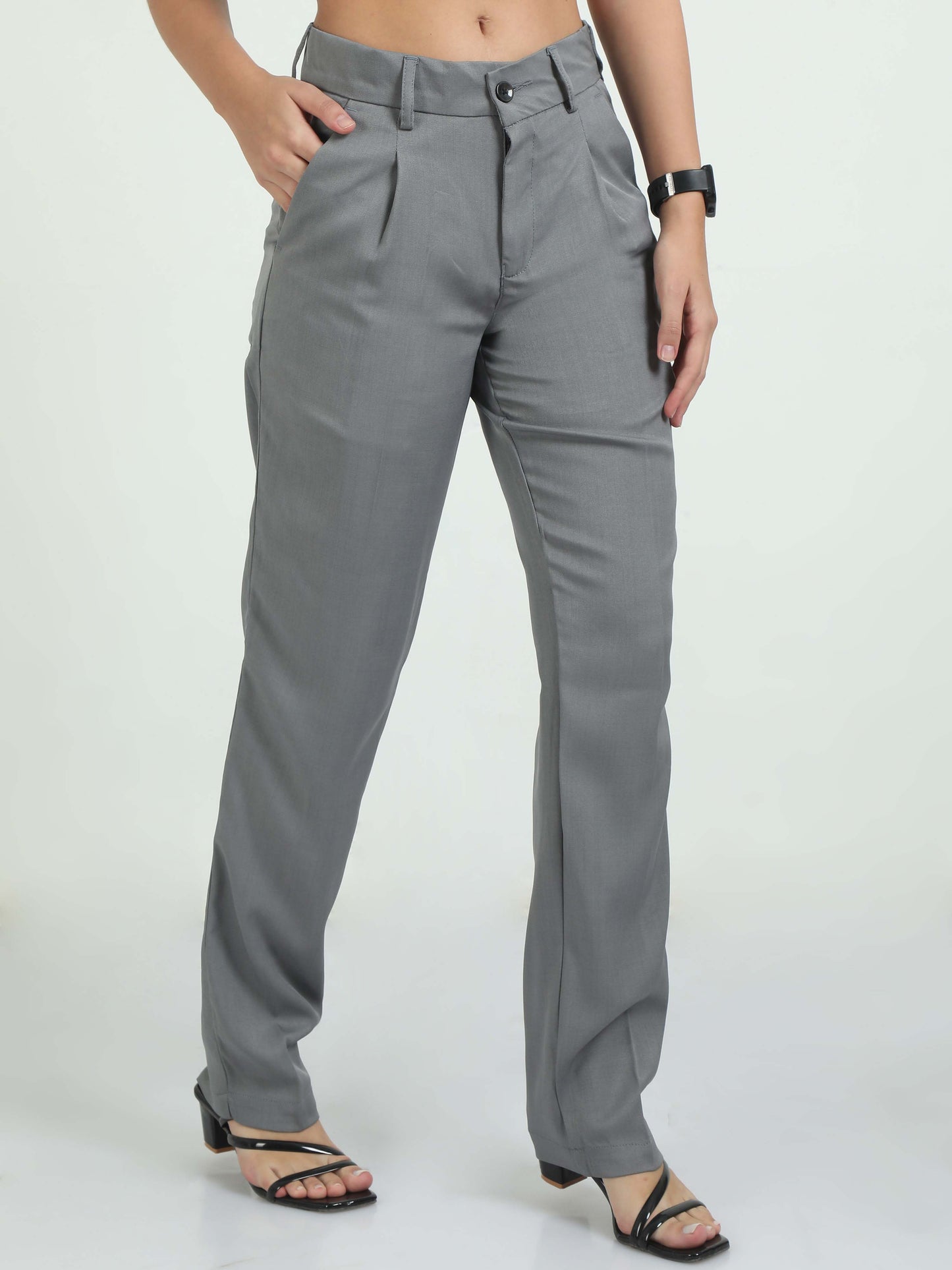 Women's Light Grey Pleated Pants