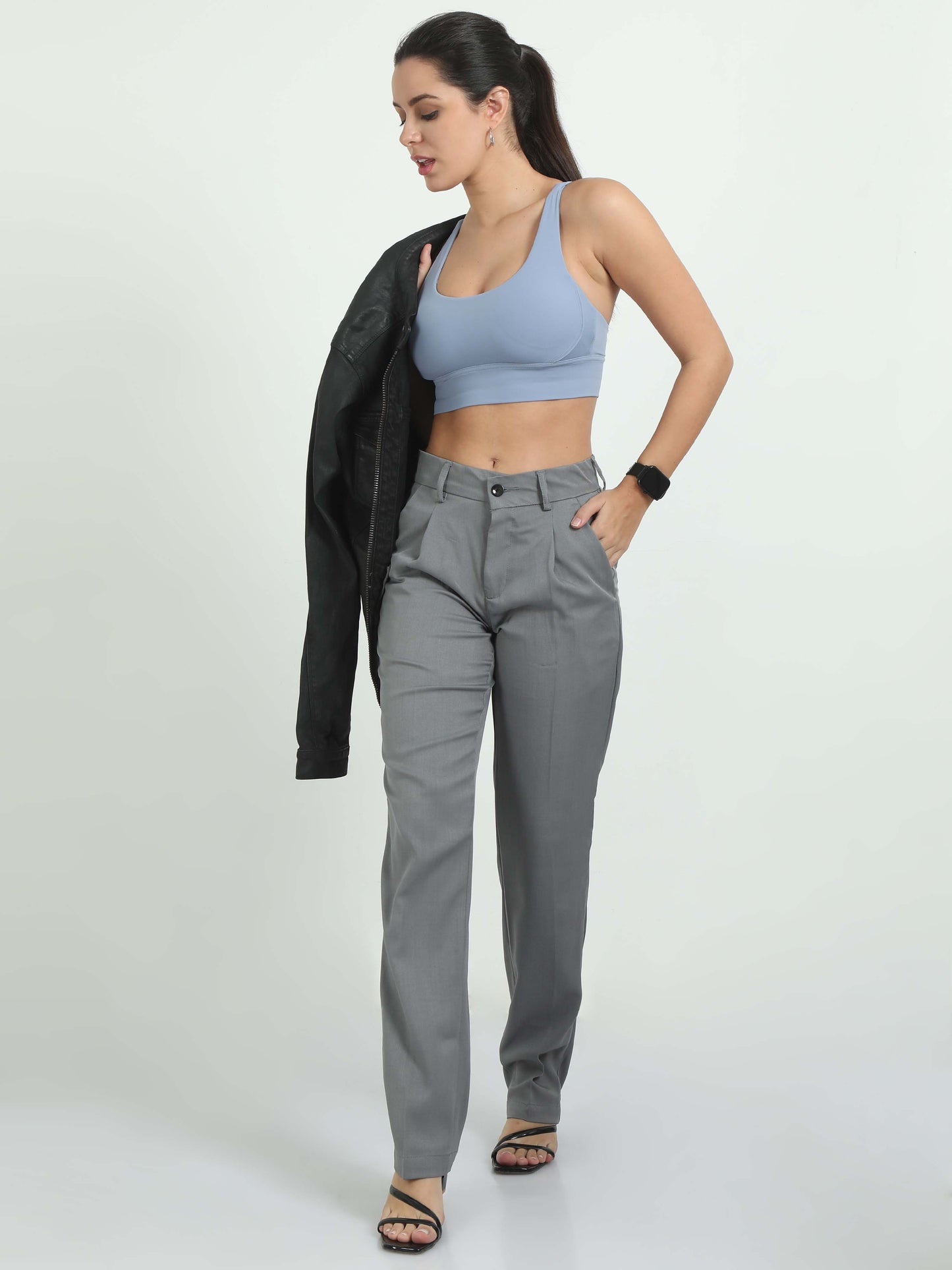 Women's Light Grey Pleated Pants