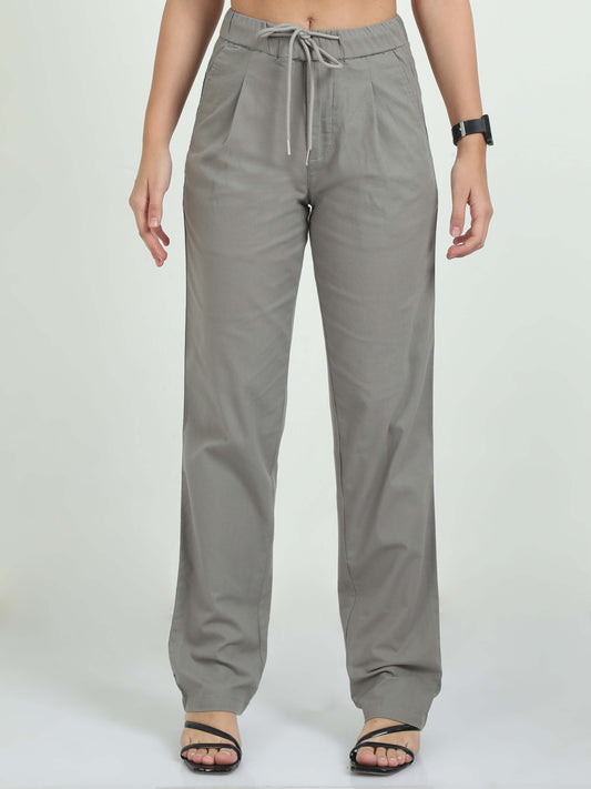 Women Lazy Linen Pleat Pant-Lt Grey