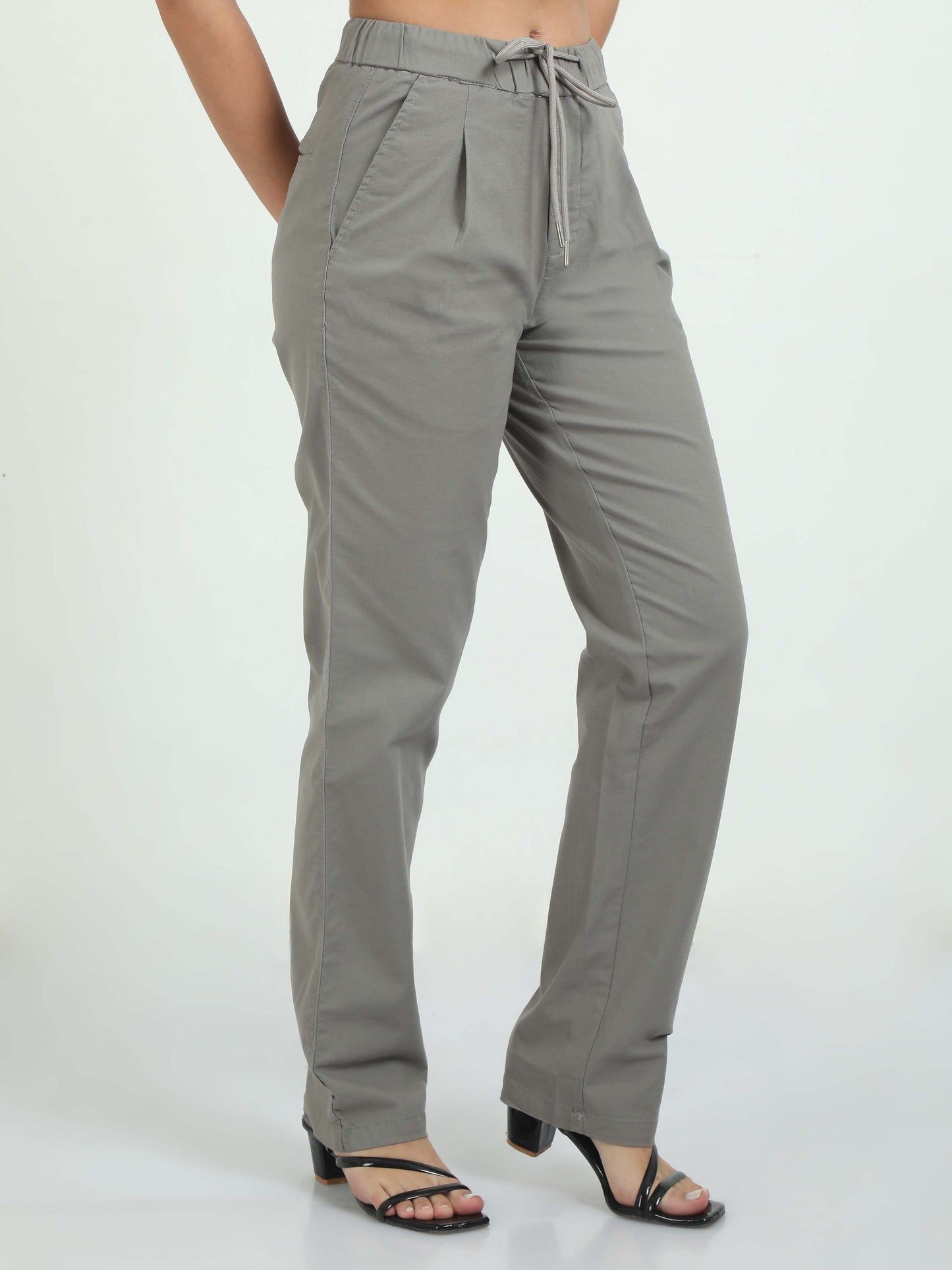 Women Lazy Linen Pleat Pant-Lt Grey