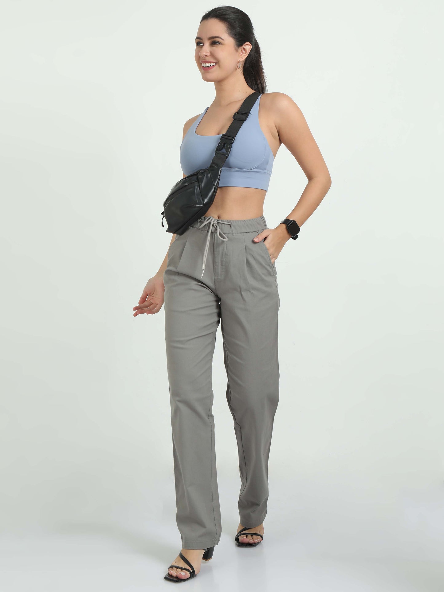 Women Lazy Linen Pleat Pant-Lt Grey