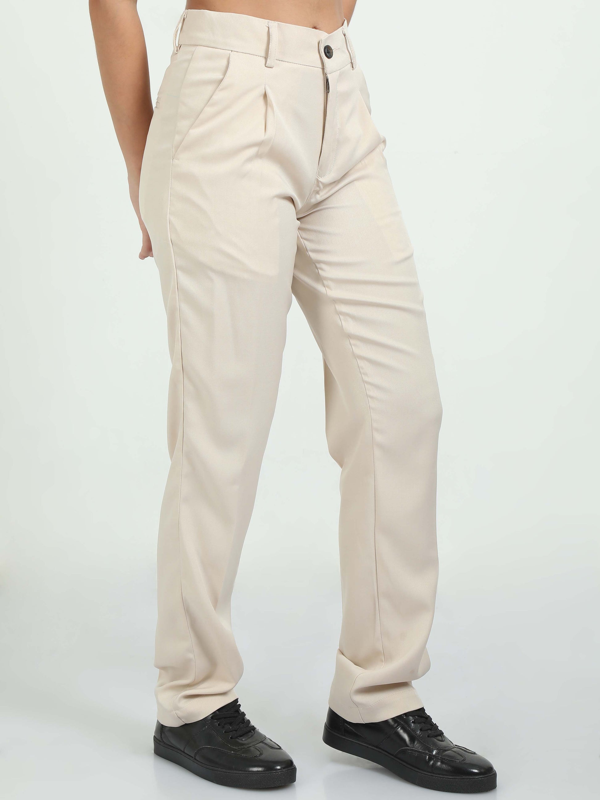 Cream Pleated Trousers Women