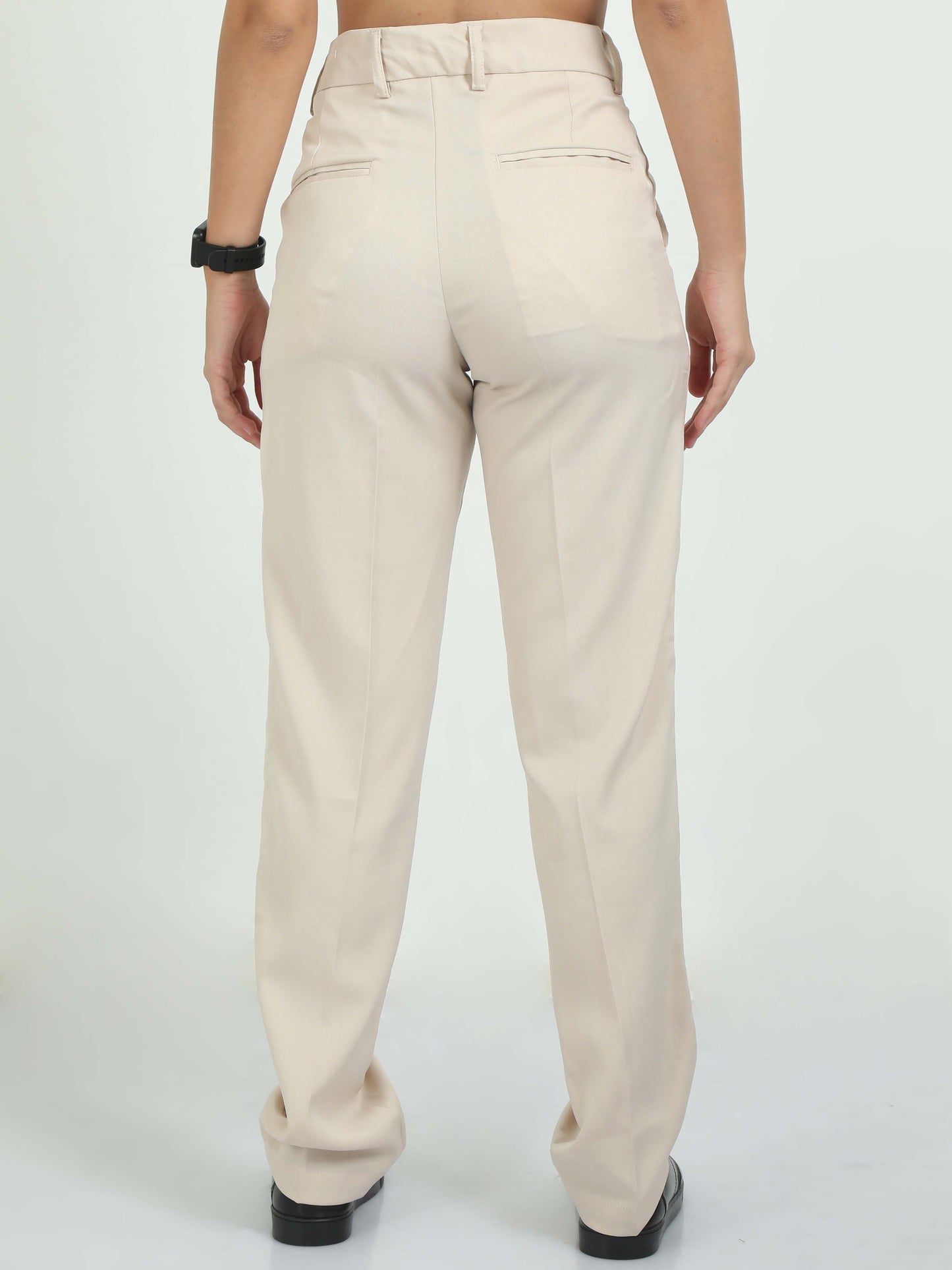 Cream Pleated Trousers Women