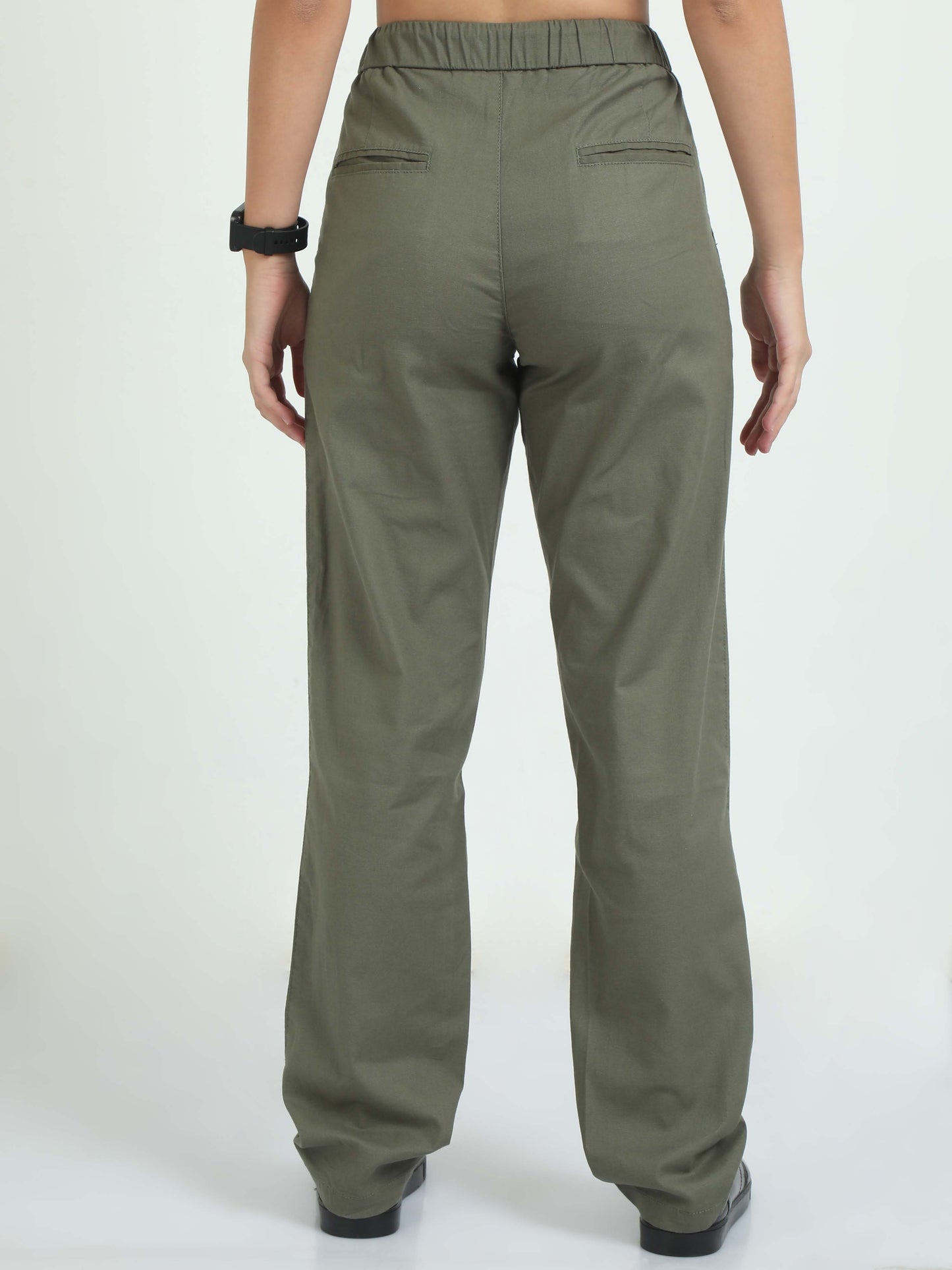 Women Lazy Linen Pleat Pant-Olive