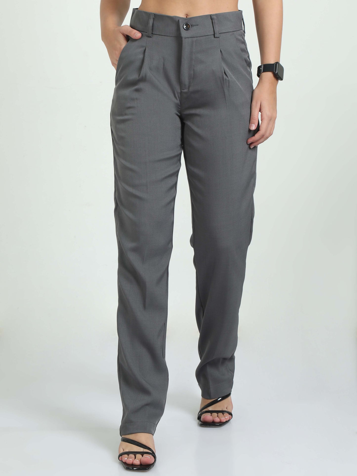 Dark Grey Pleated Pants For Women