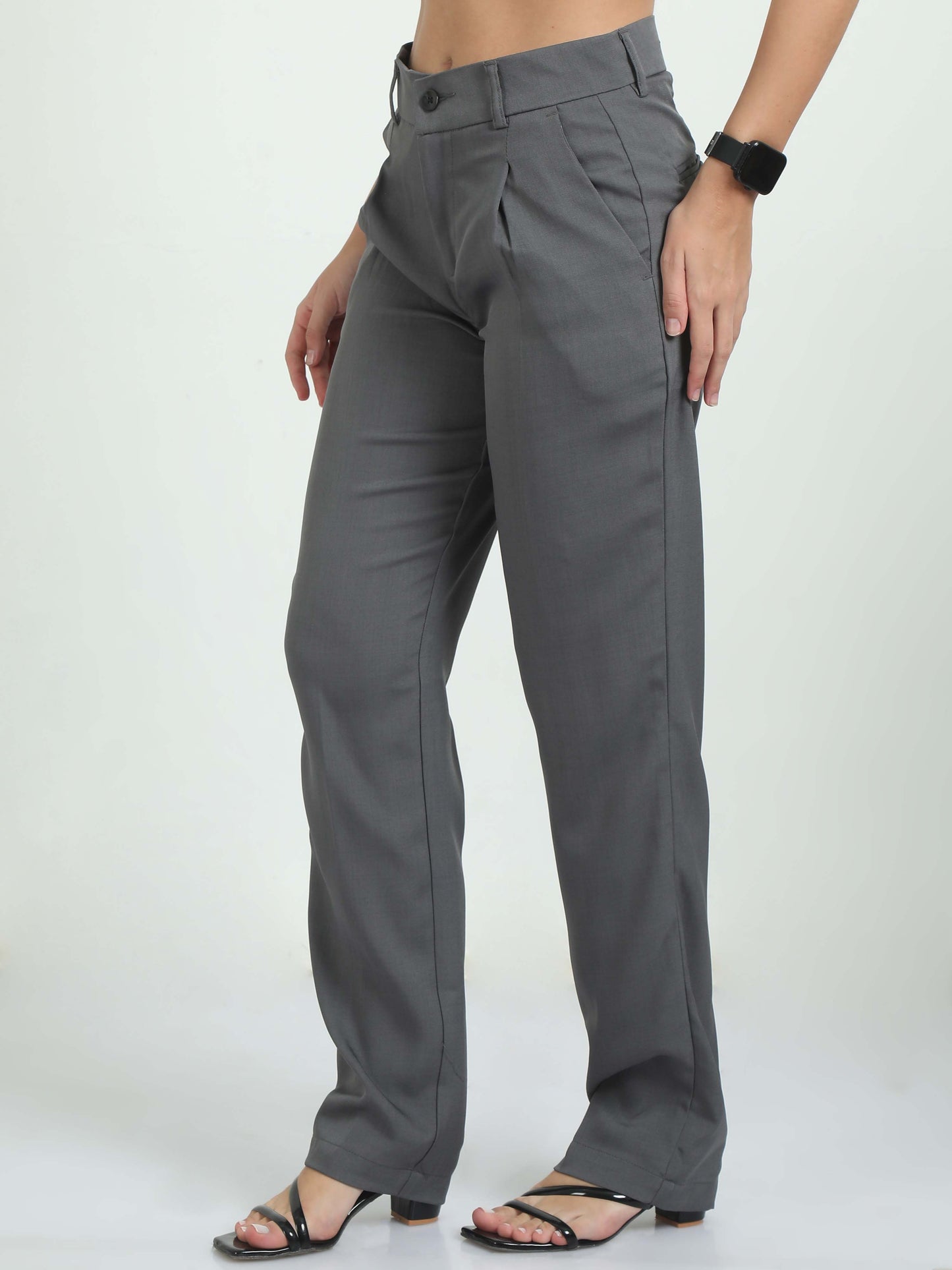 Dark Grey Pleated Pants For Women