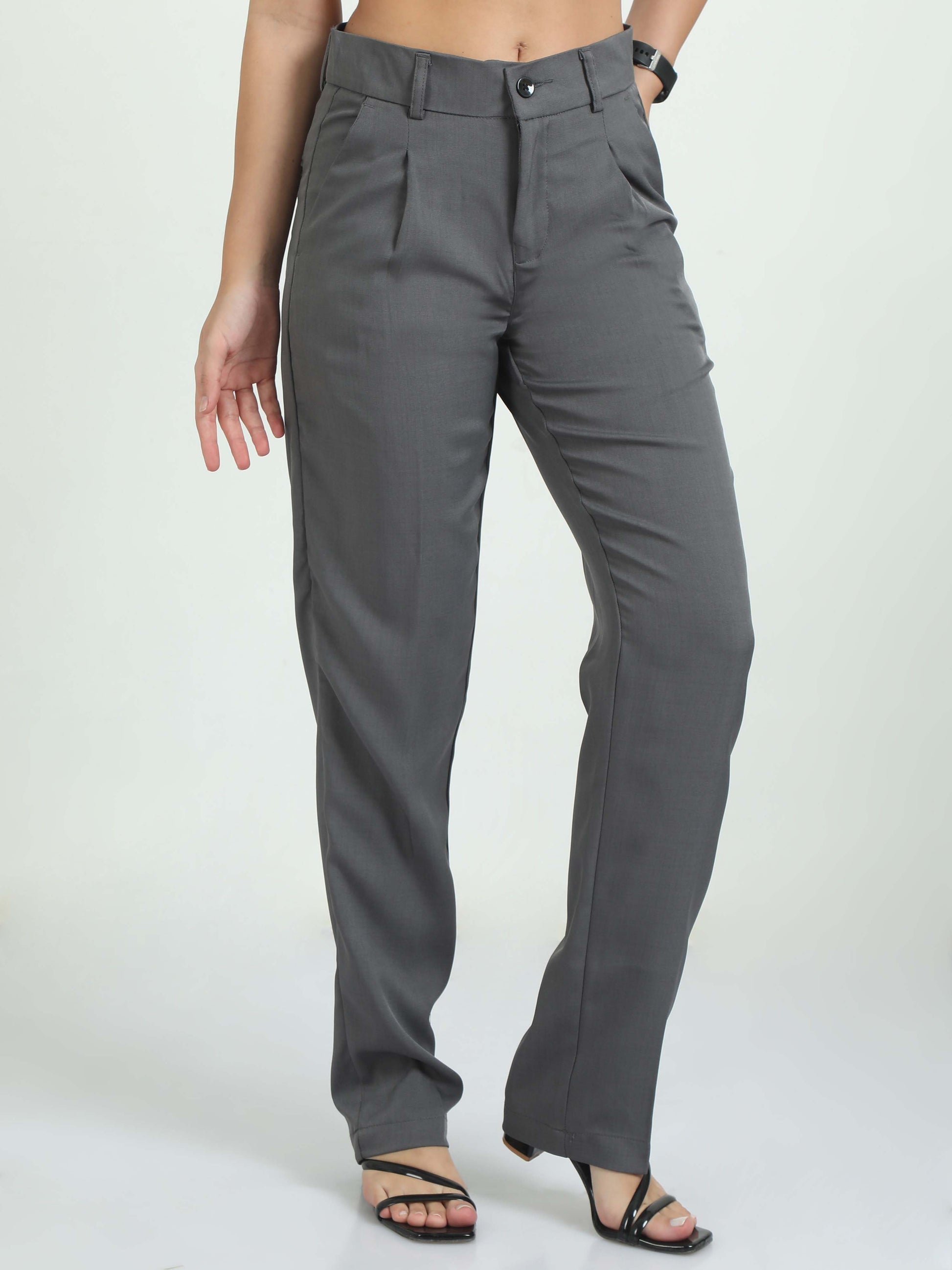 Dark Grey Pleated Pants For Women