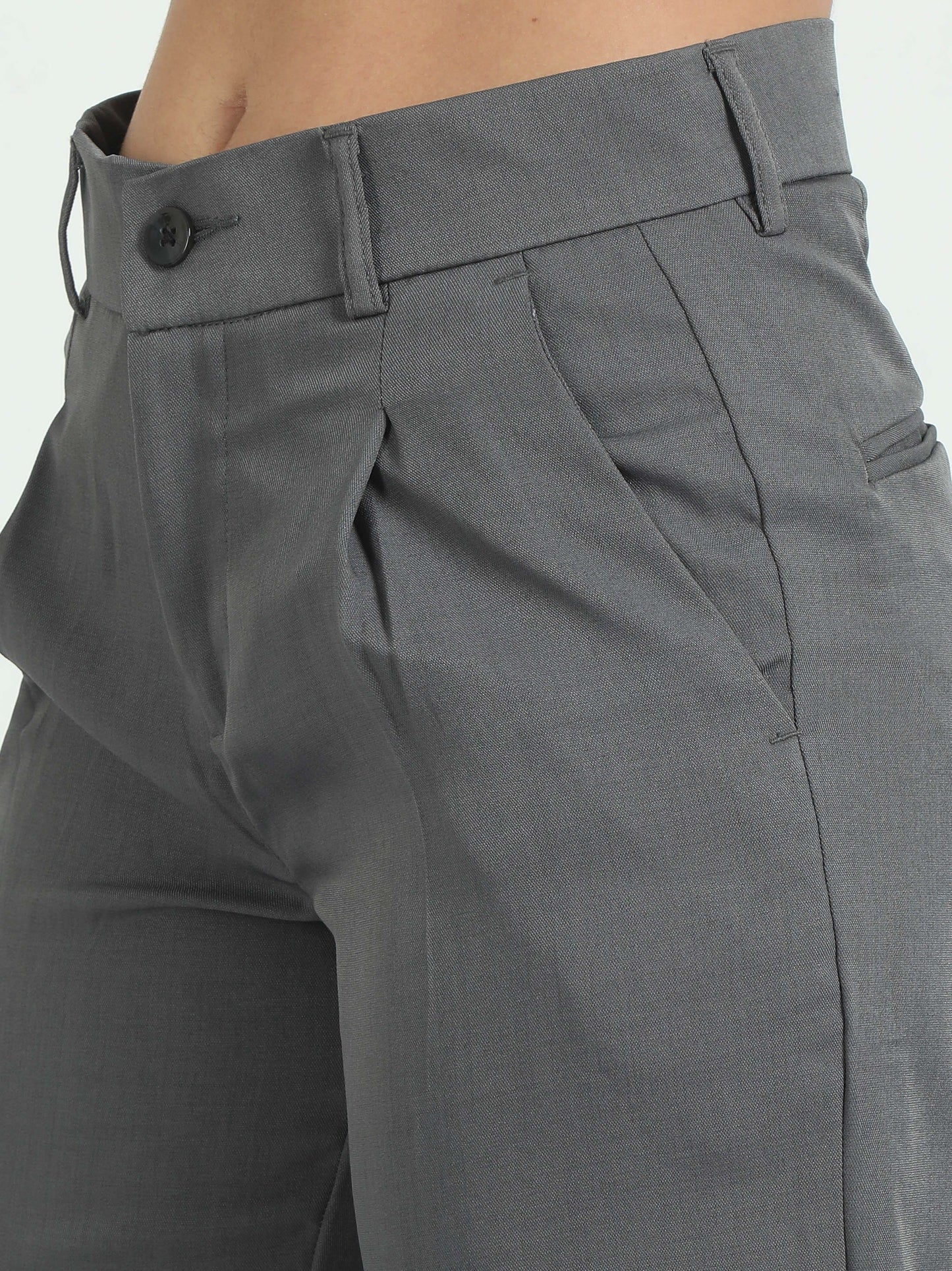 Dark Grey Pleated Pants For Women