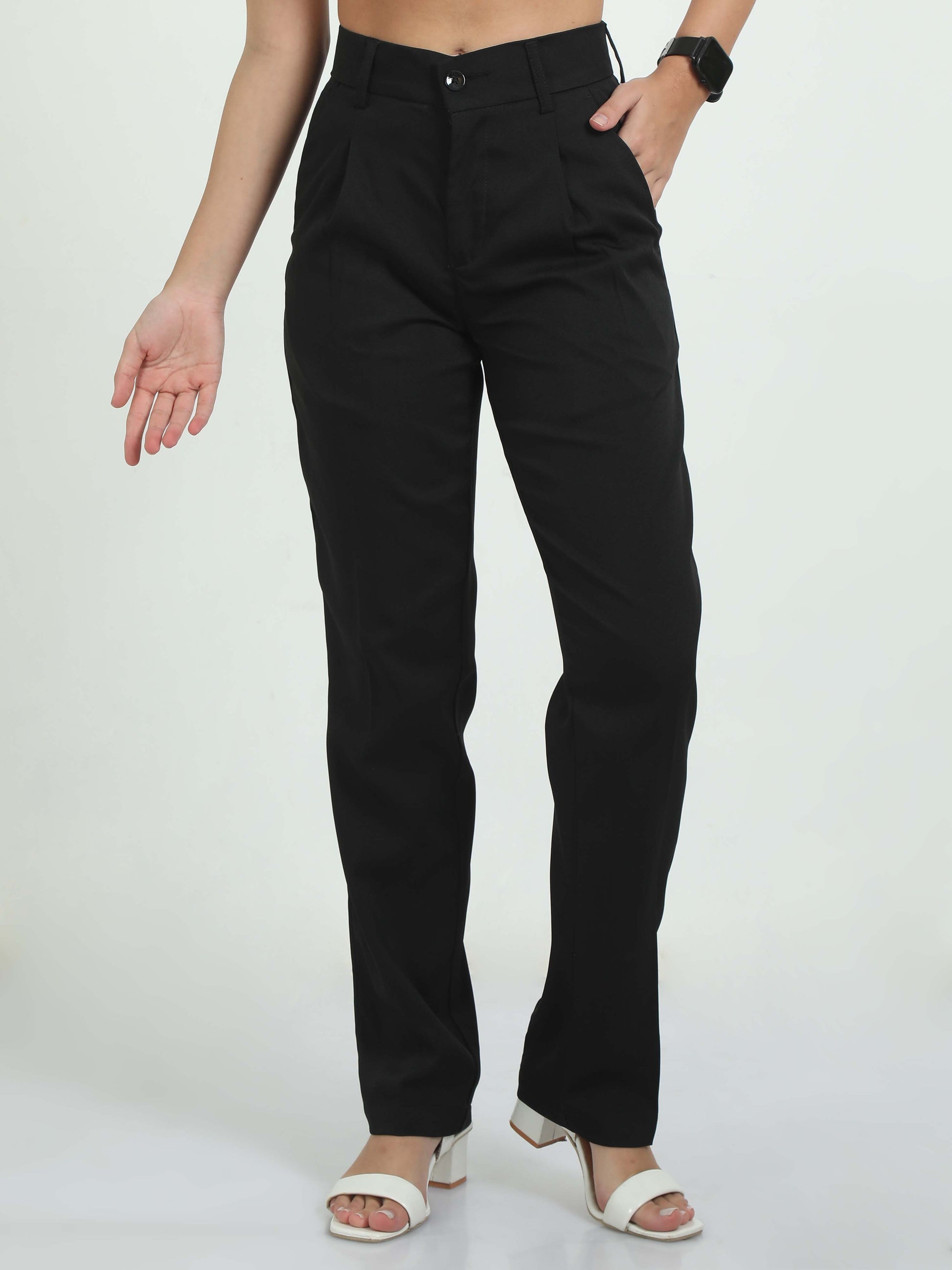 Navy Pleated Pants for Women