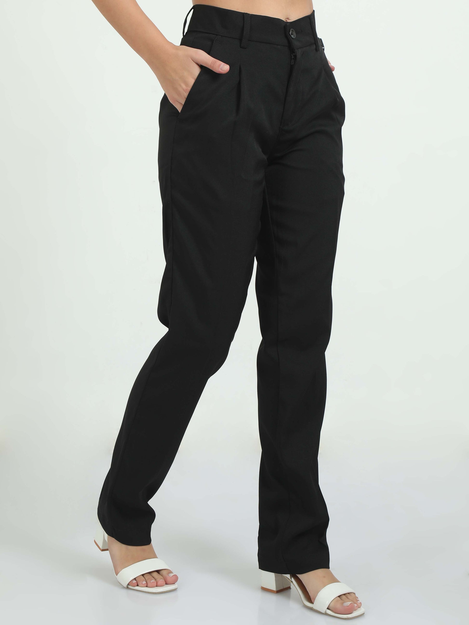 Navy Pleated Pants for Women