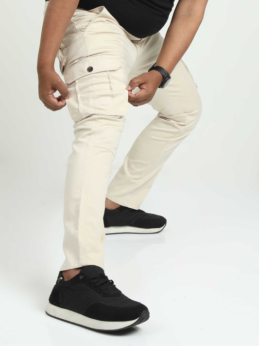 Cream Plus Size Cargo Trousers For Men