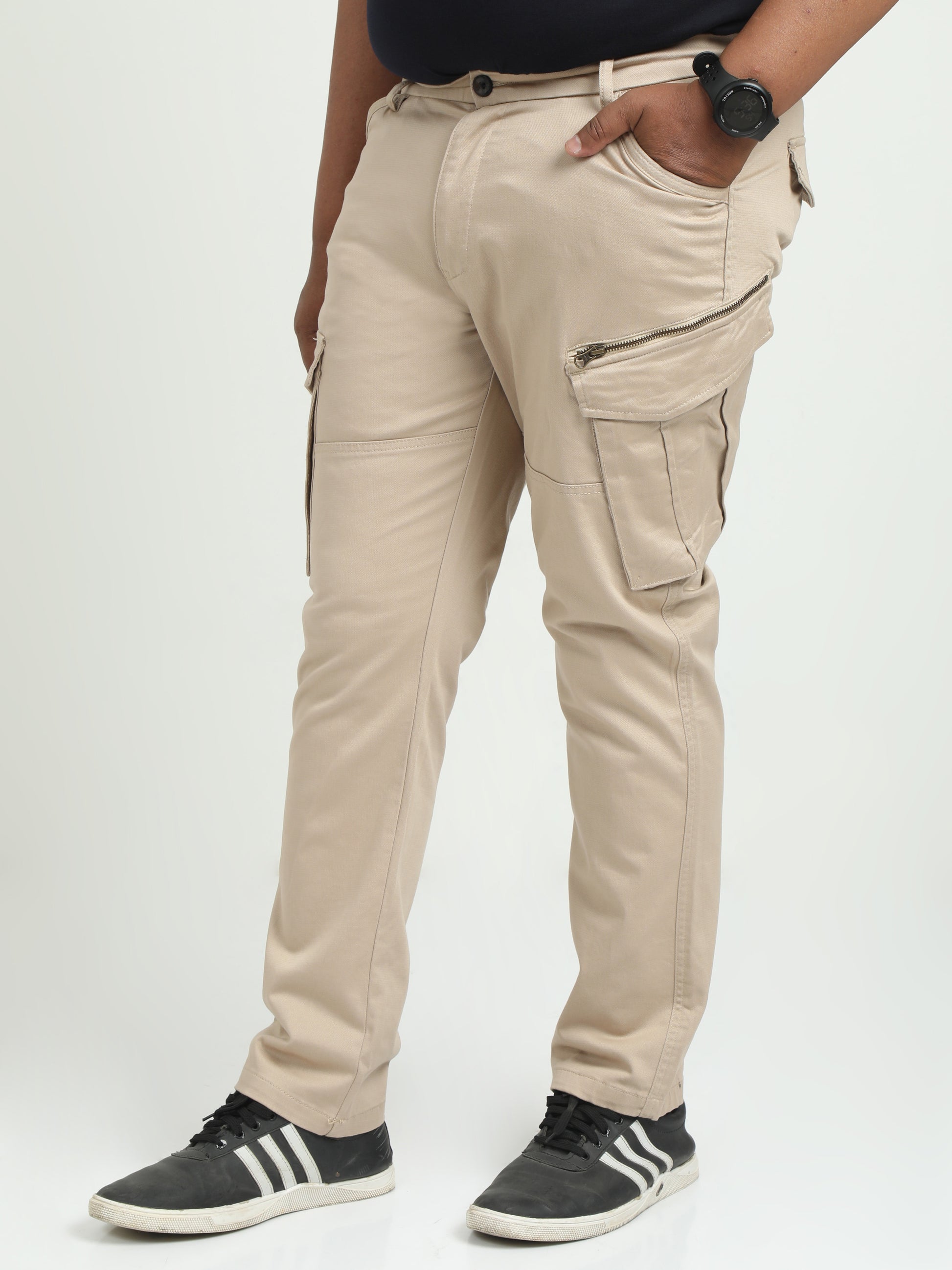 Khaki Vintage Plus Size Cargo Pants For Men