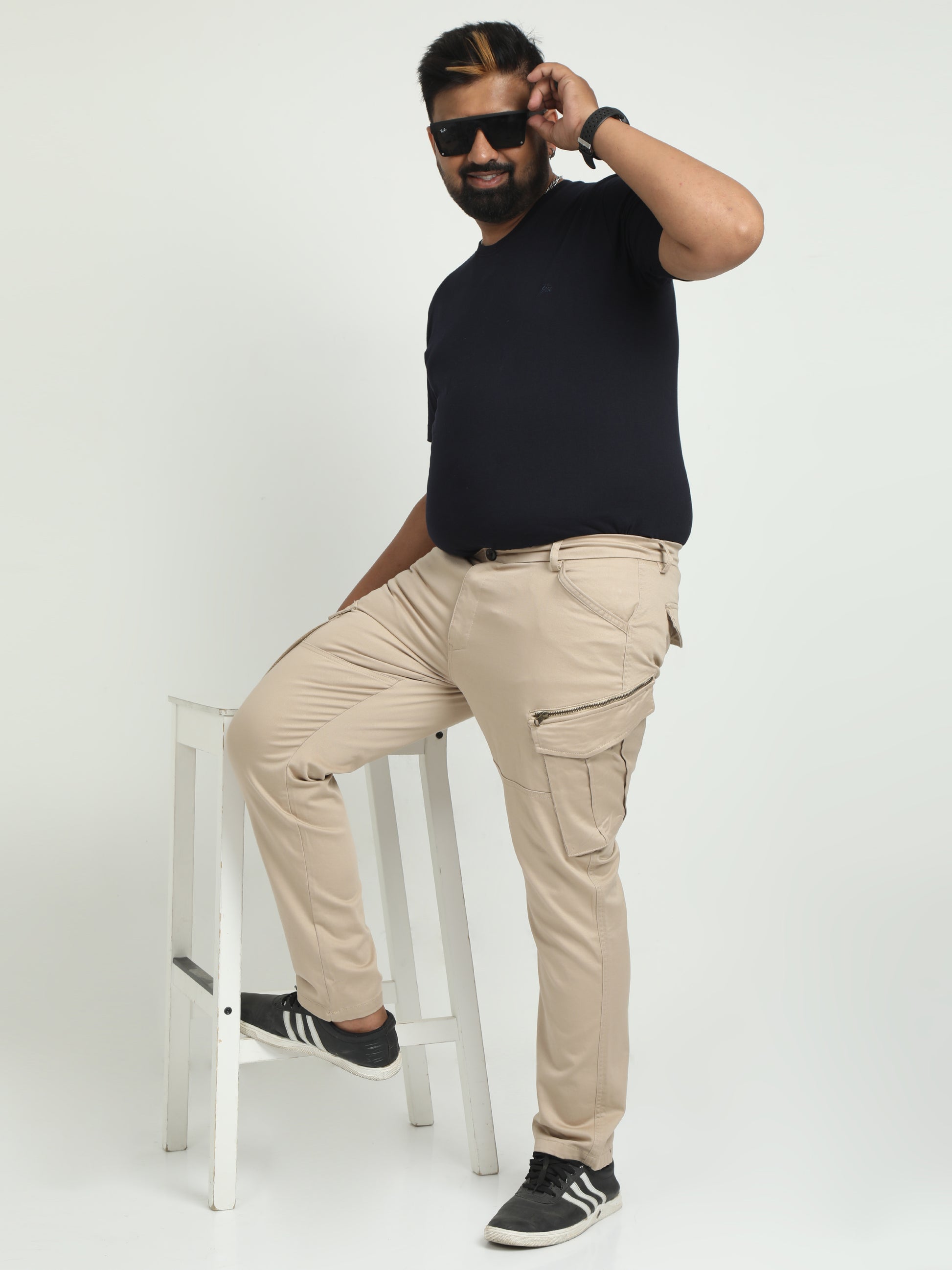 Khaki Vintage Plus Size Cargo Pants For Men