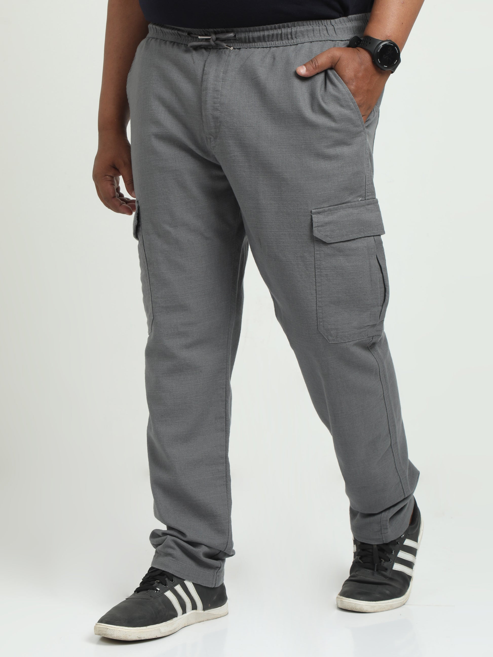 Grey Plus Size Linen Pants For Mens