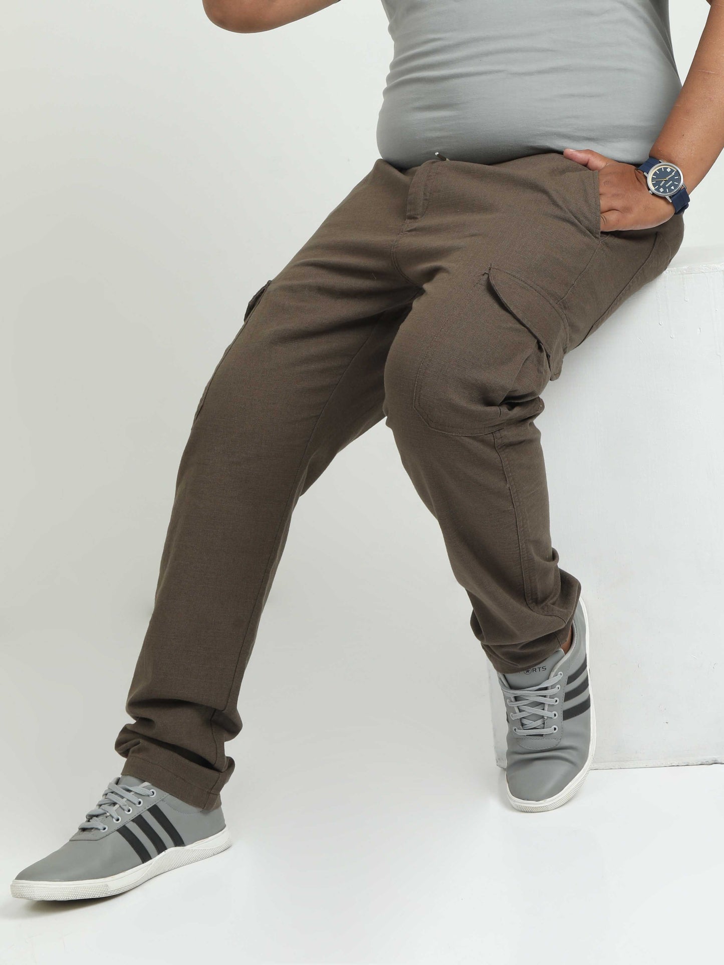 Brown Plus Size Linen Pants For Men