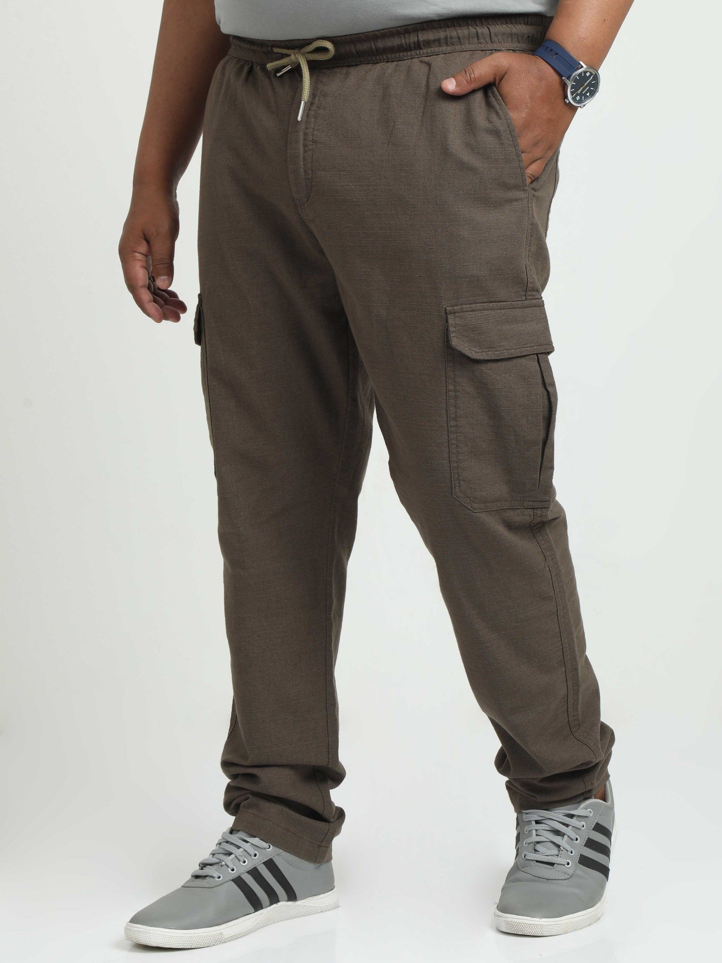 Brown Plus Size Linen Pants For Men