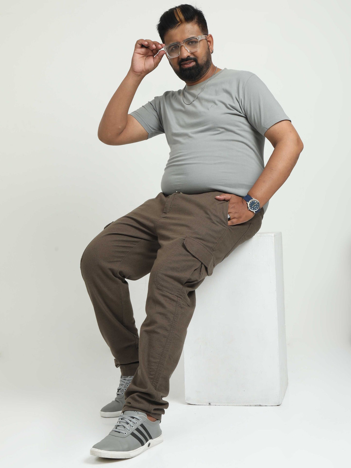 Brown Plus Size Linen Pants For Men