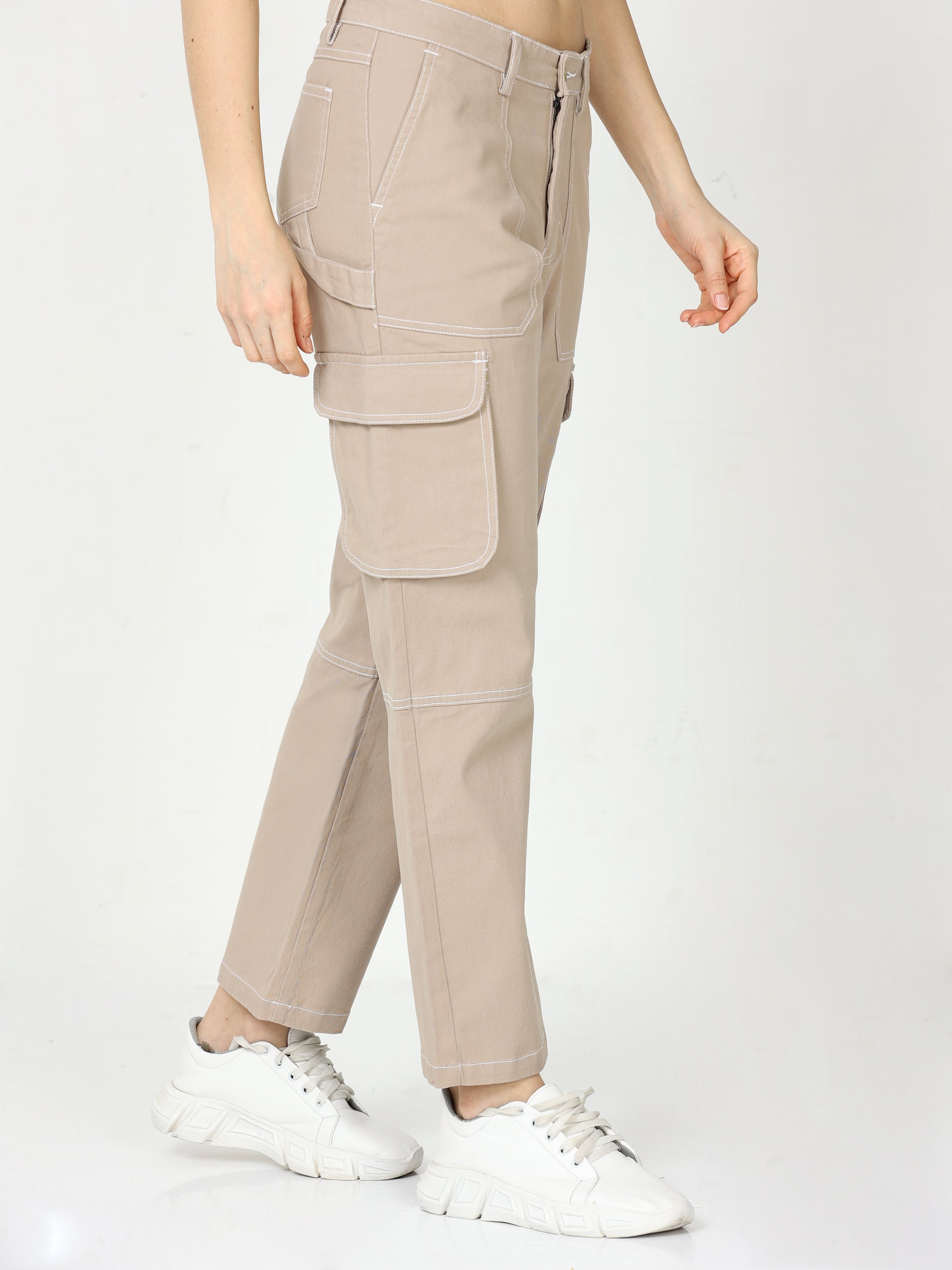 Classic Khaki Cargo Trouser For Women