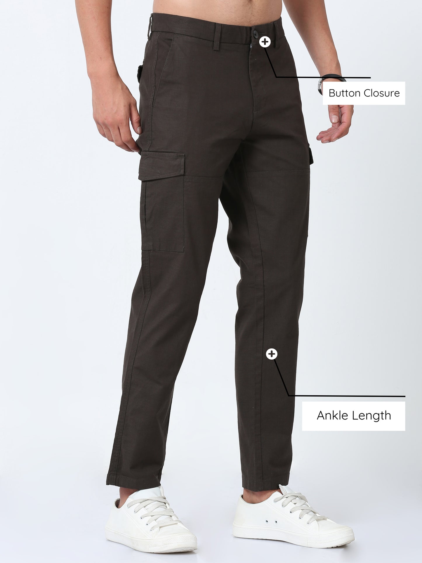 Olive Green Lazy Linen Cargo Pants For Men