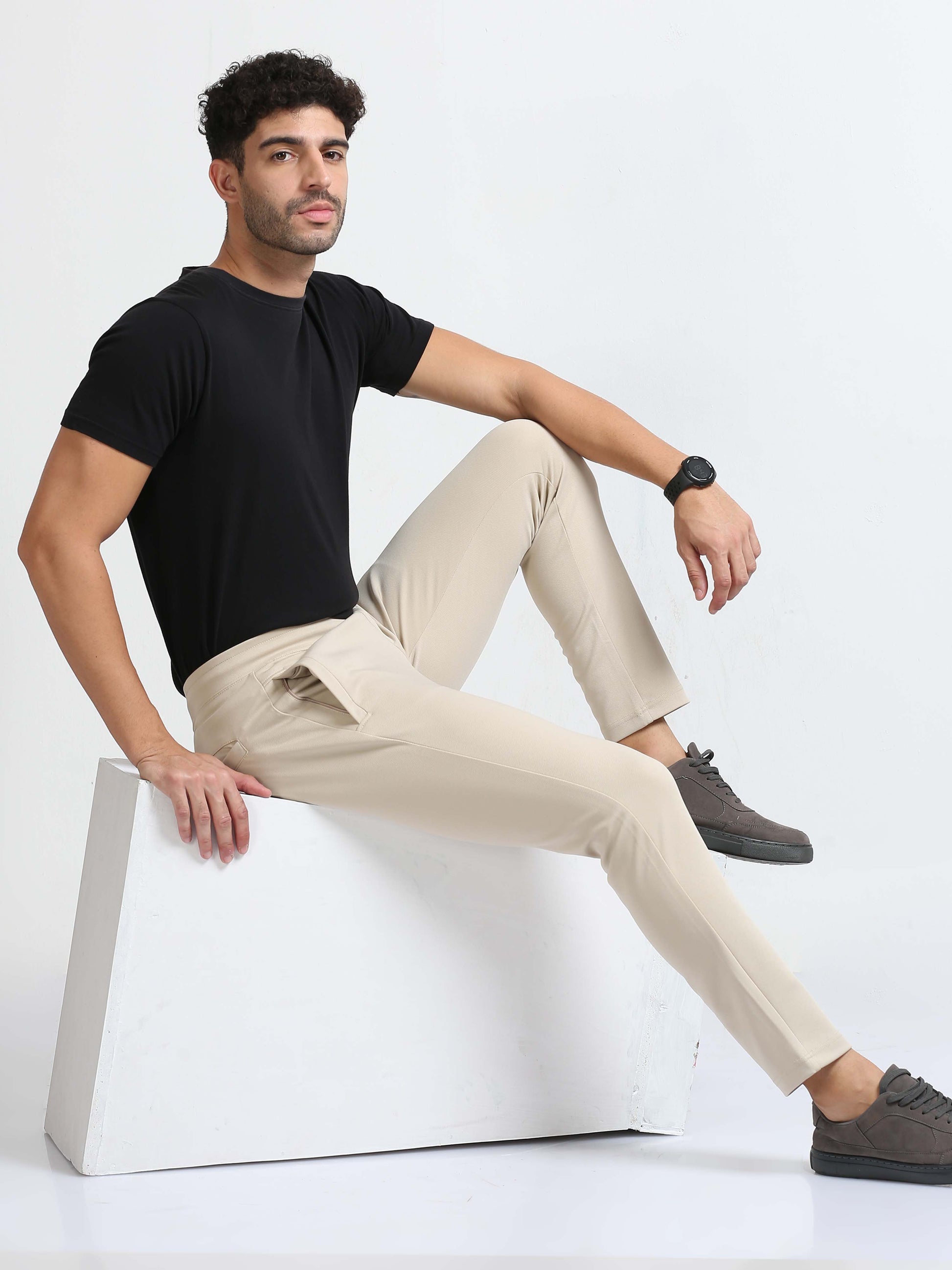 Beige Power Stretch Joggers For Men