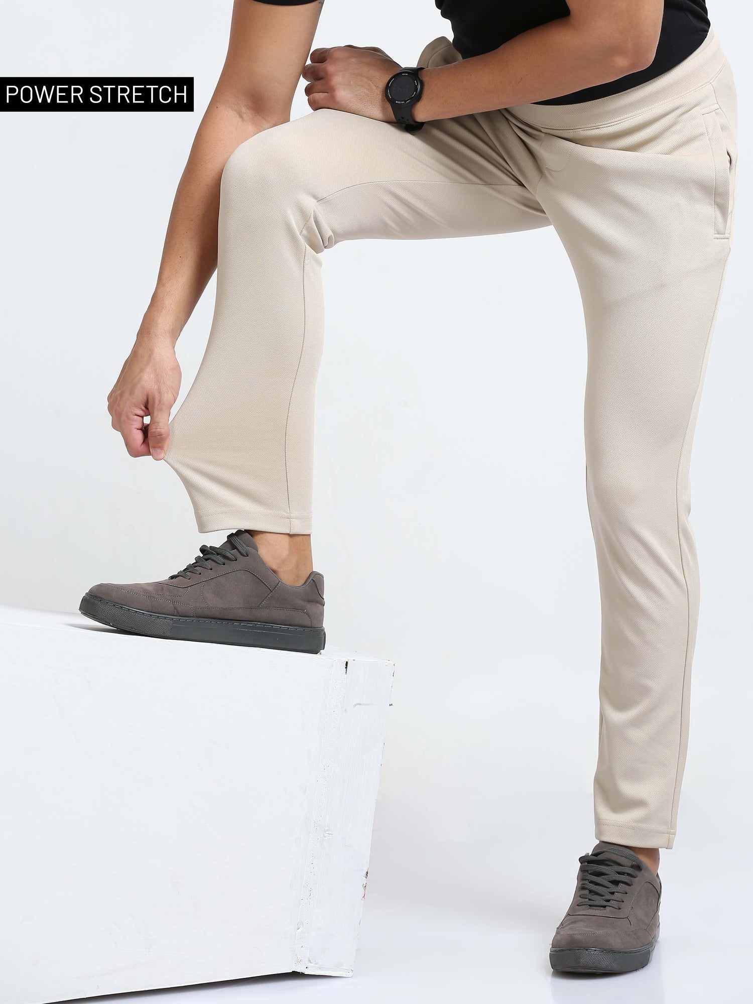 Beige Power Stretch Joggers For Men