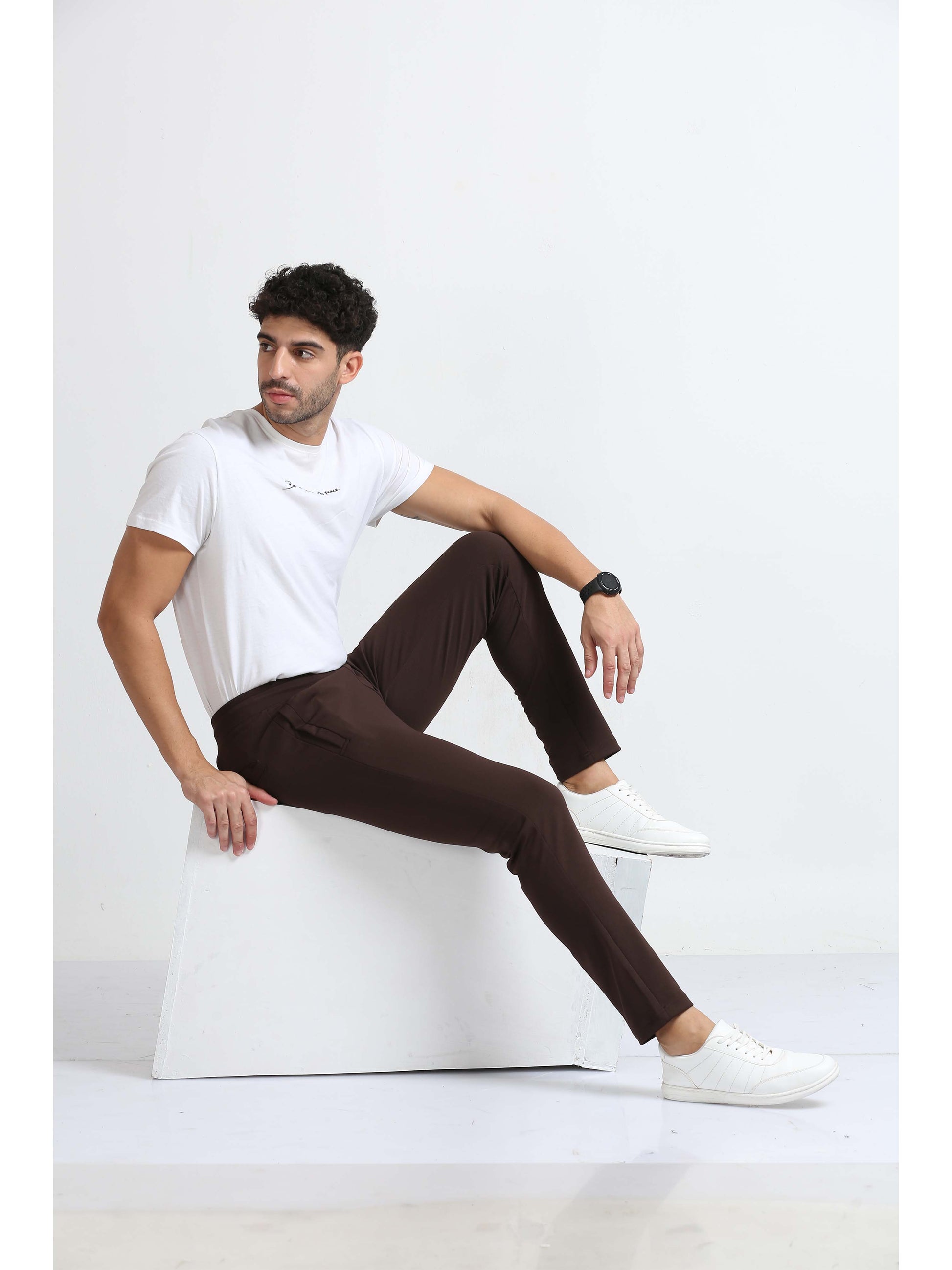 Brown Power Stretchy Jogger Pants For Men