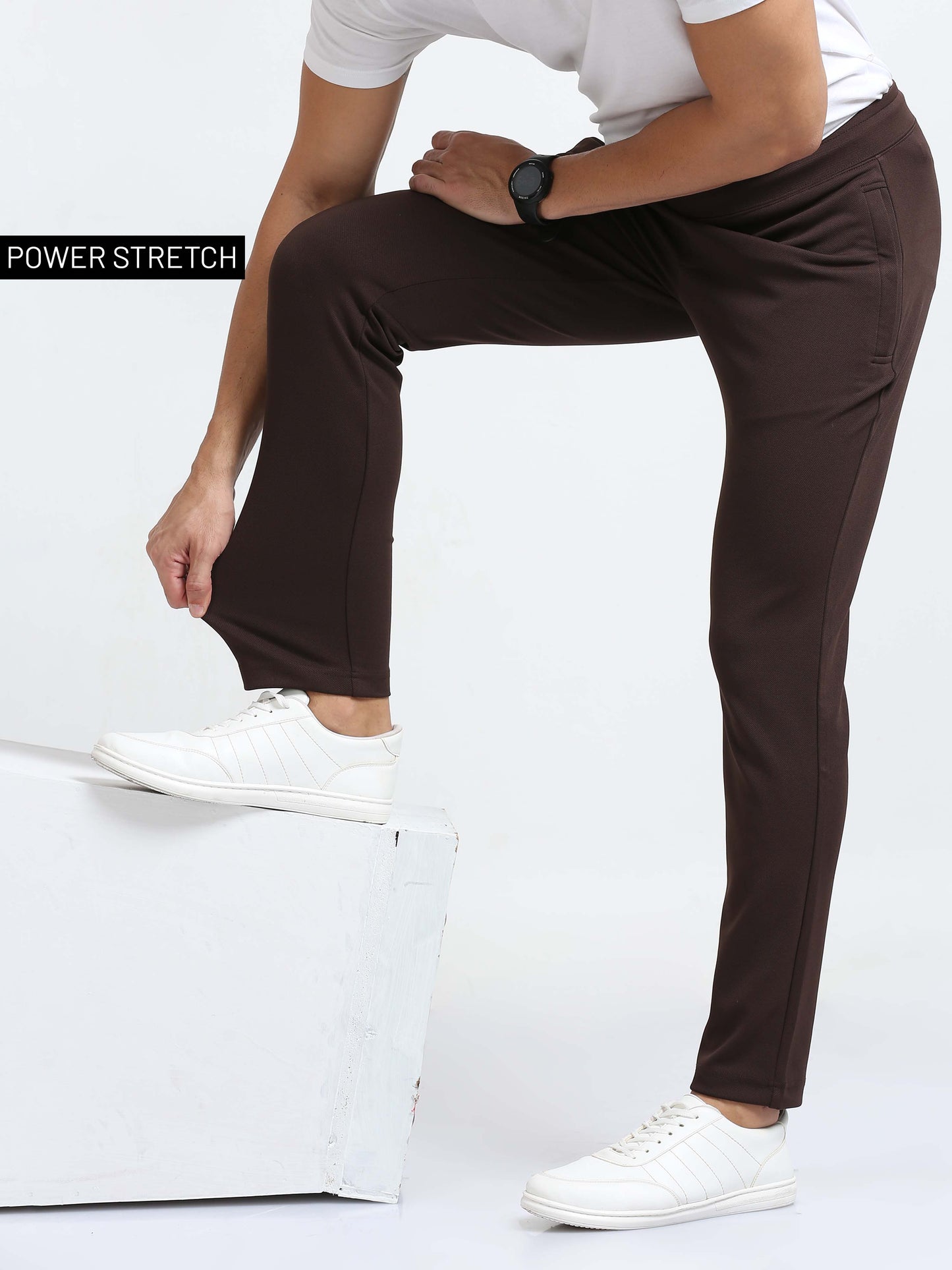 Brown Power Stretchy Jogger Pants For Men