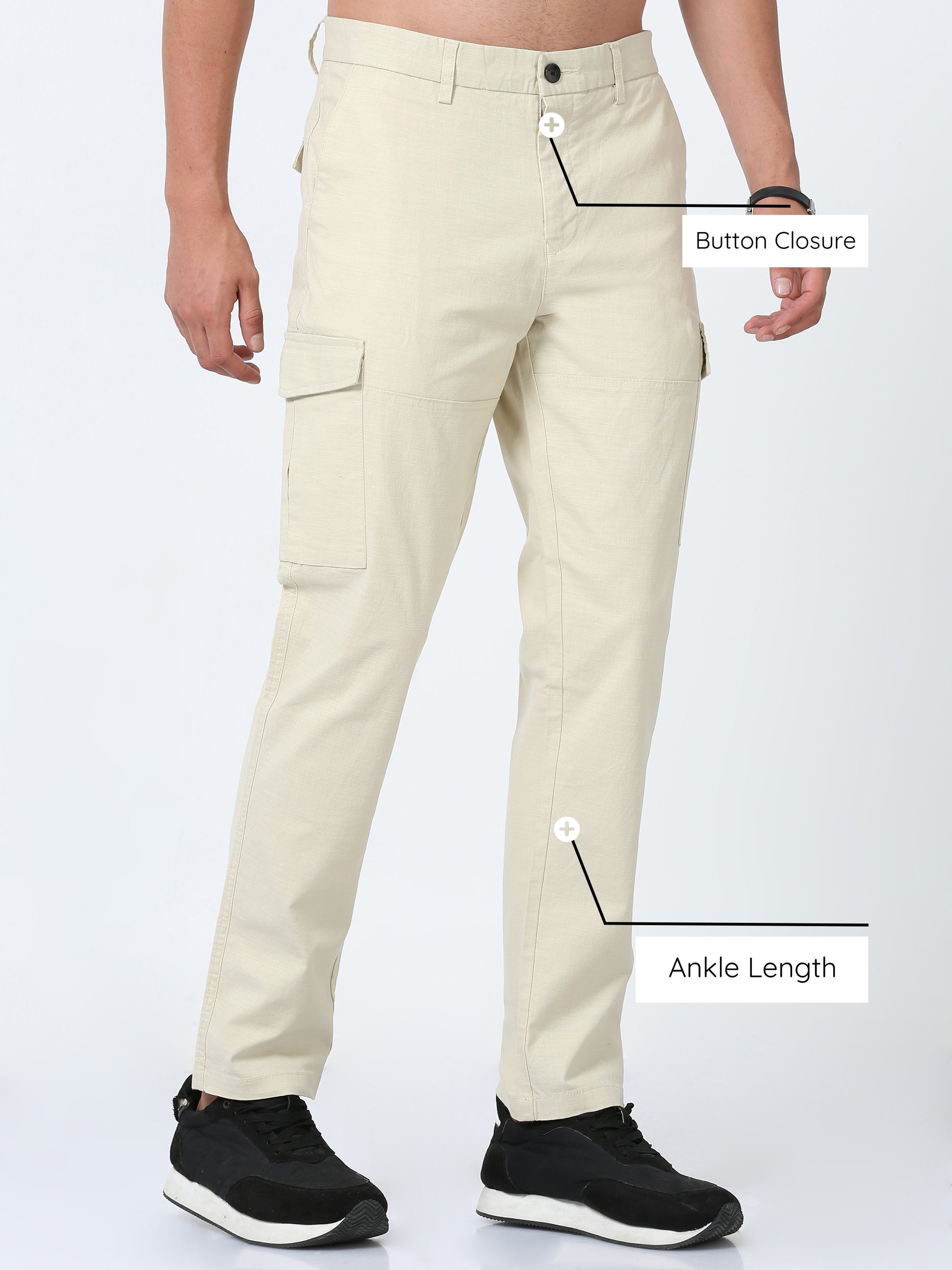 Cream Multi Pocket Cargo Pants for Men