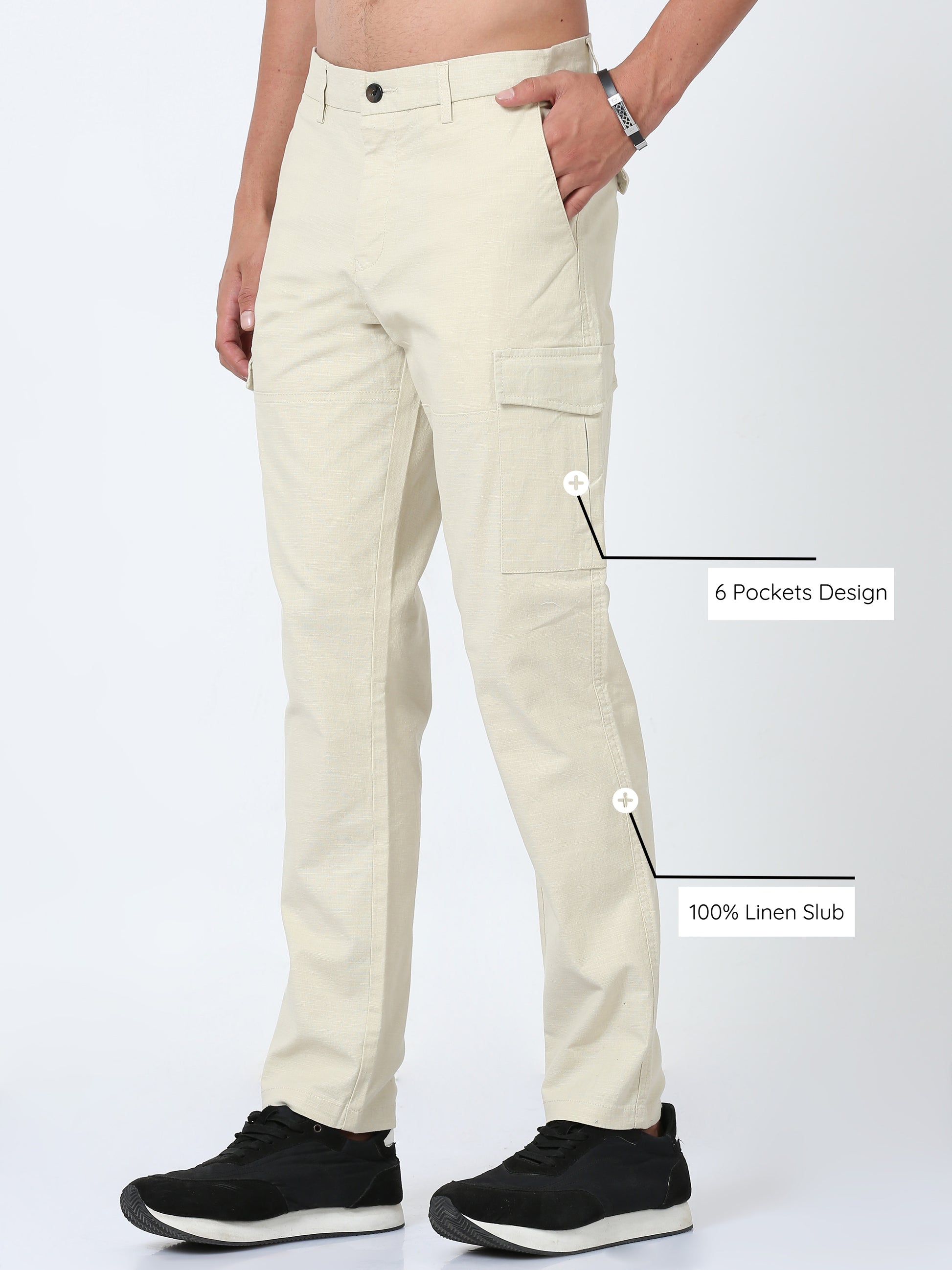 Cream Multi Pocket Cargo Pants for Men