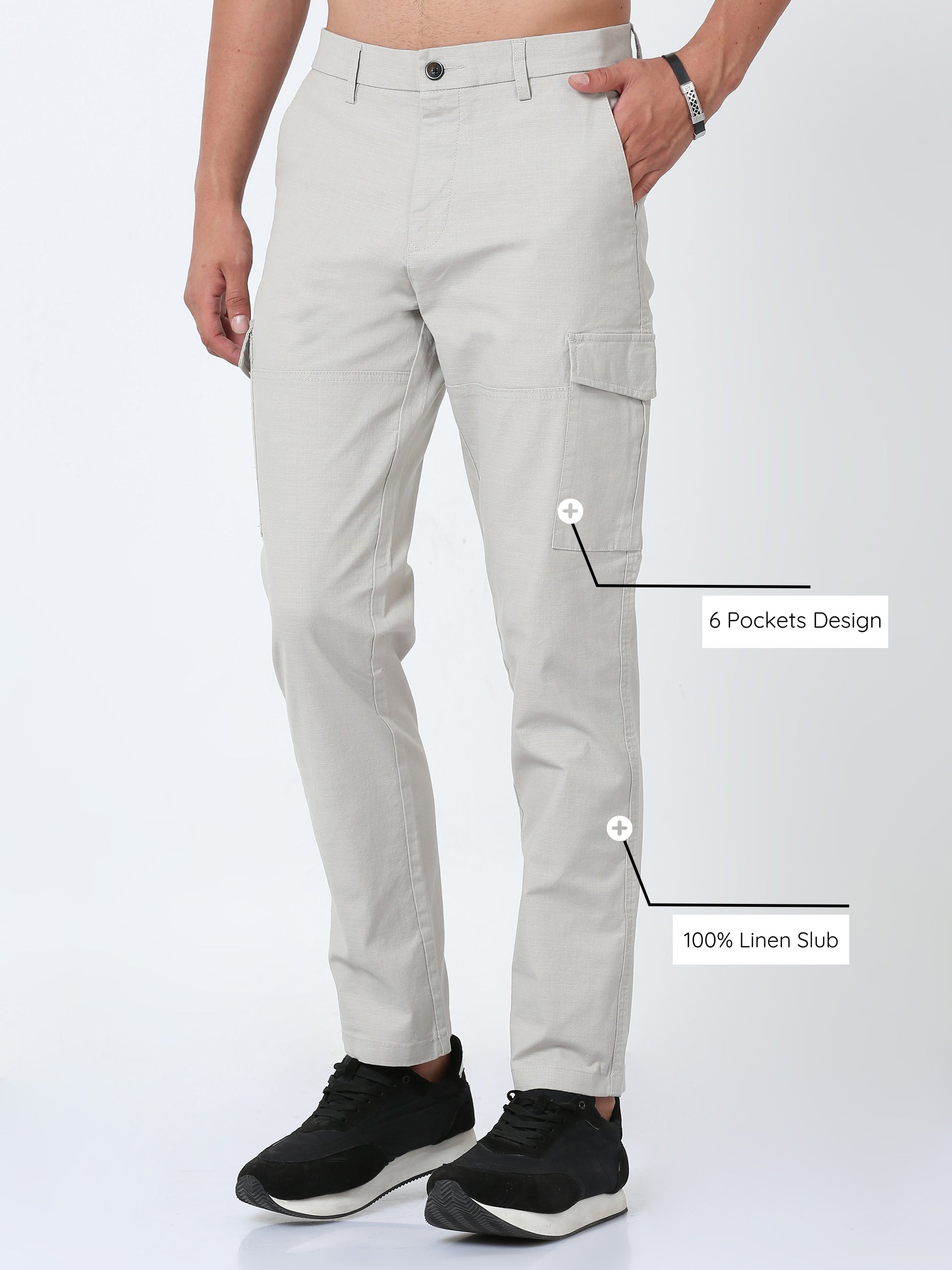 Stone Linen Cargo Pants For Men